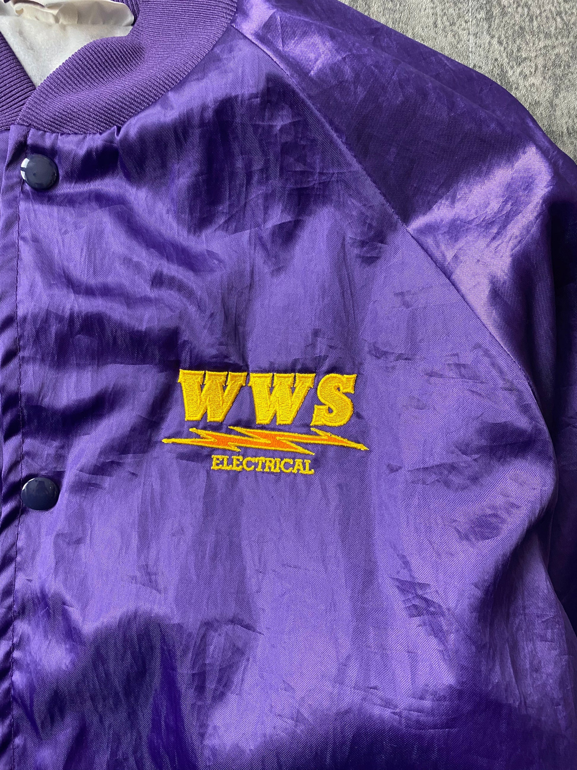 Other Jackets & Coats Vintage WWS Electrical Jacket Fits Mens Large Purple Satin Snap On Bomber