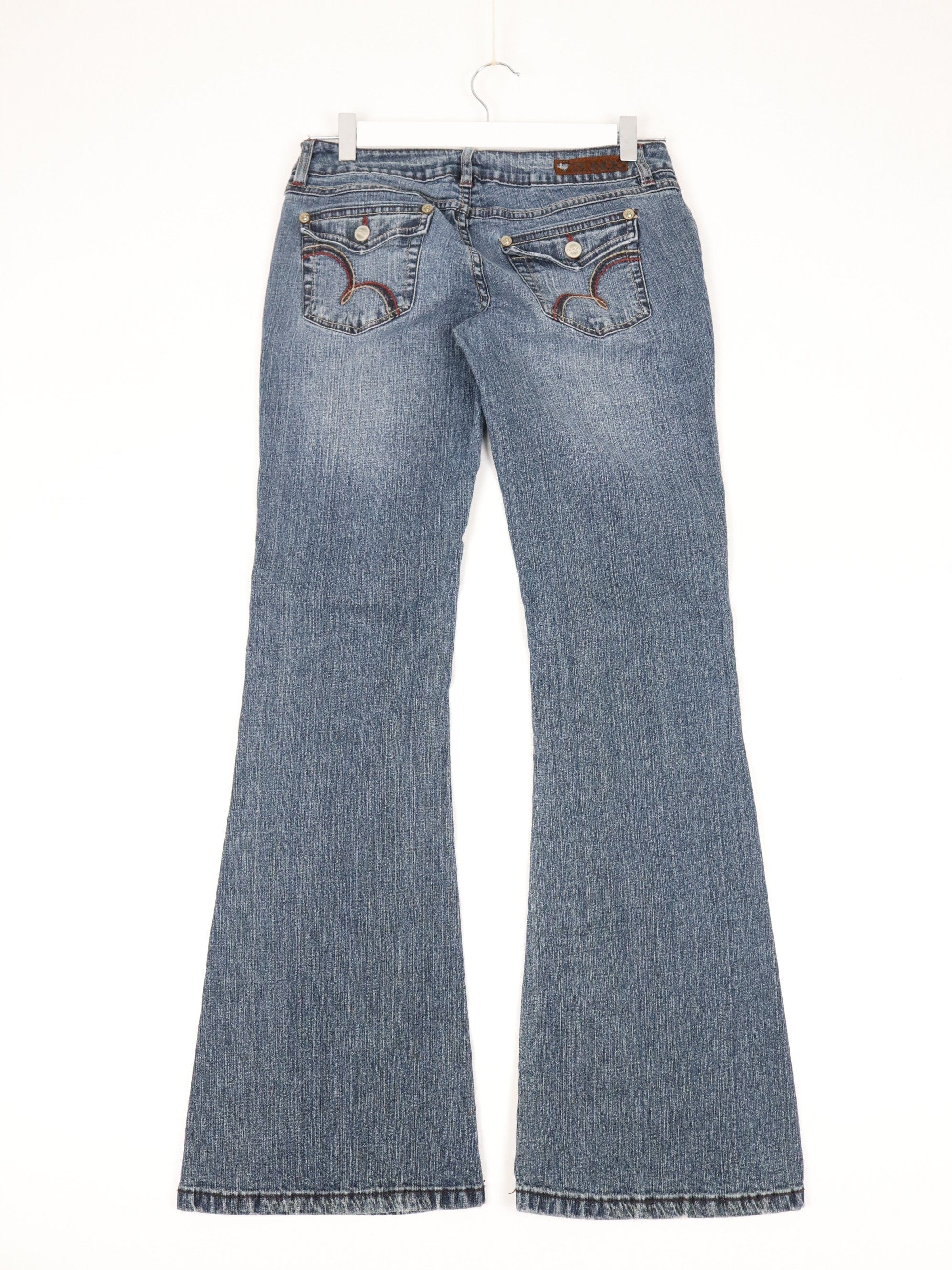 Vintage High-Waist Flare Jeans with Front Patch Pockets - 32
