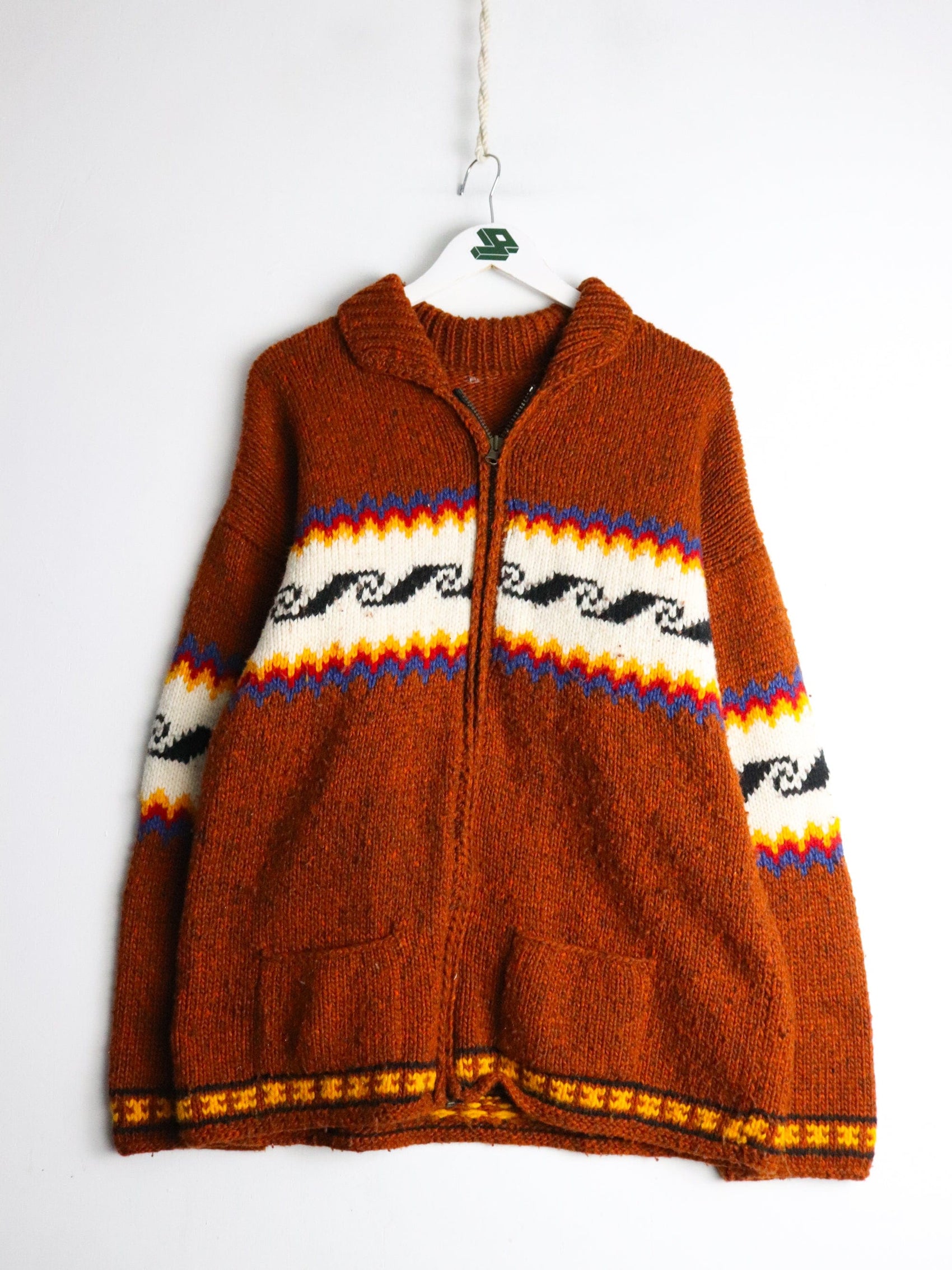 Other Knitwear Himalayan Knit Sweater Mens Large Orange Knit Full Zip Nepal