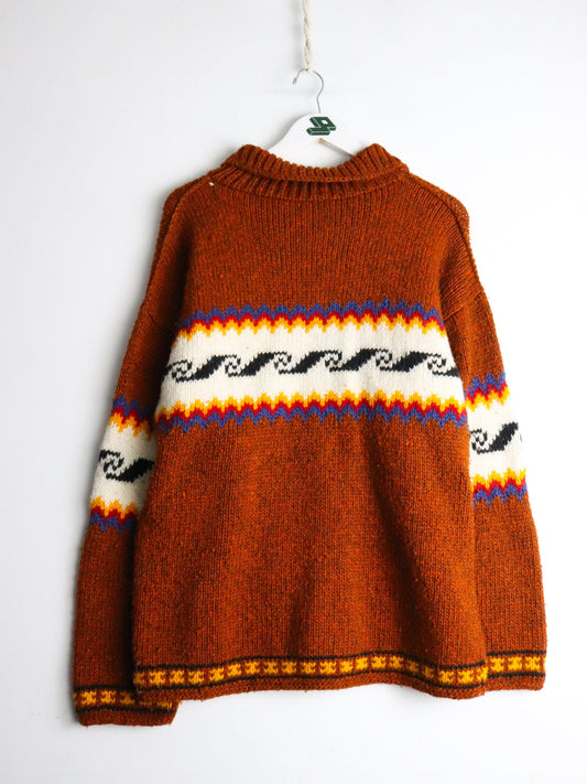 Other Knitwear Himalayan Knit Sweater Mens Large Orange Knit Full Zip Nepal