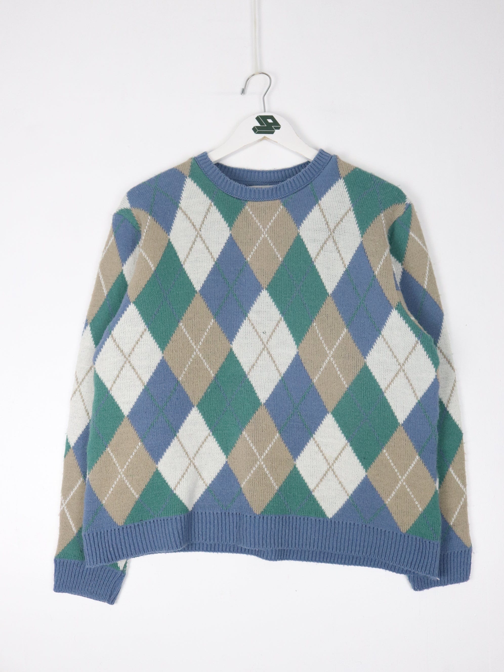 Vintage Alfred Dunner Sweater Fits Womens Medium Blue Argyle Knit  Sweatshirt Casual