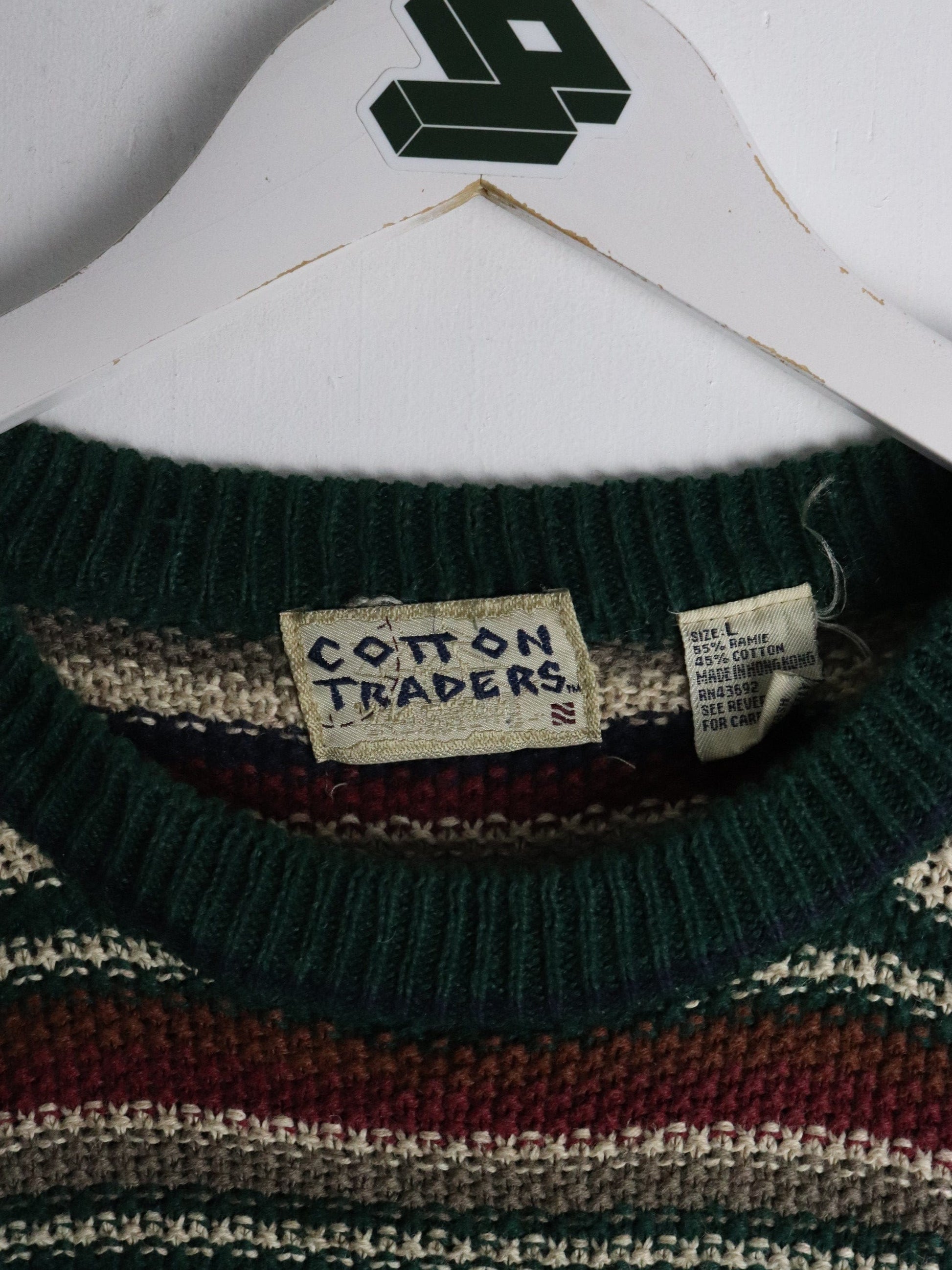 Other Knitwear Vintage Cotton Traders Sweater Mens Large Green Striped Knit