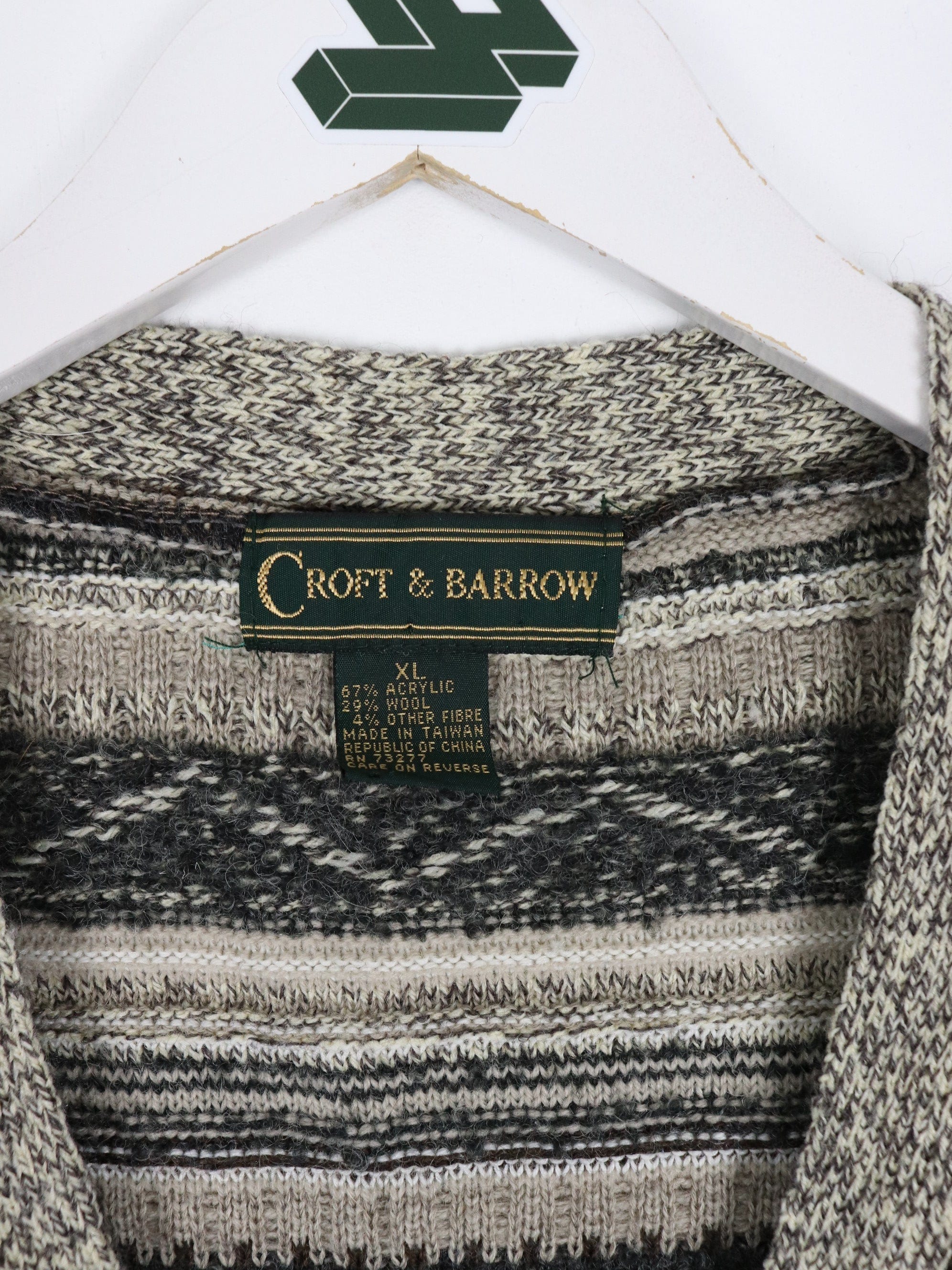 Vintage Croft Barrow Vest Mens XL Brown Knit Cardigan Sweater