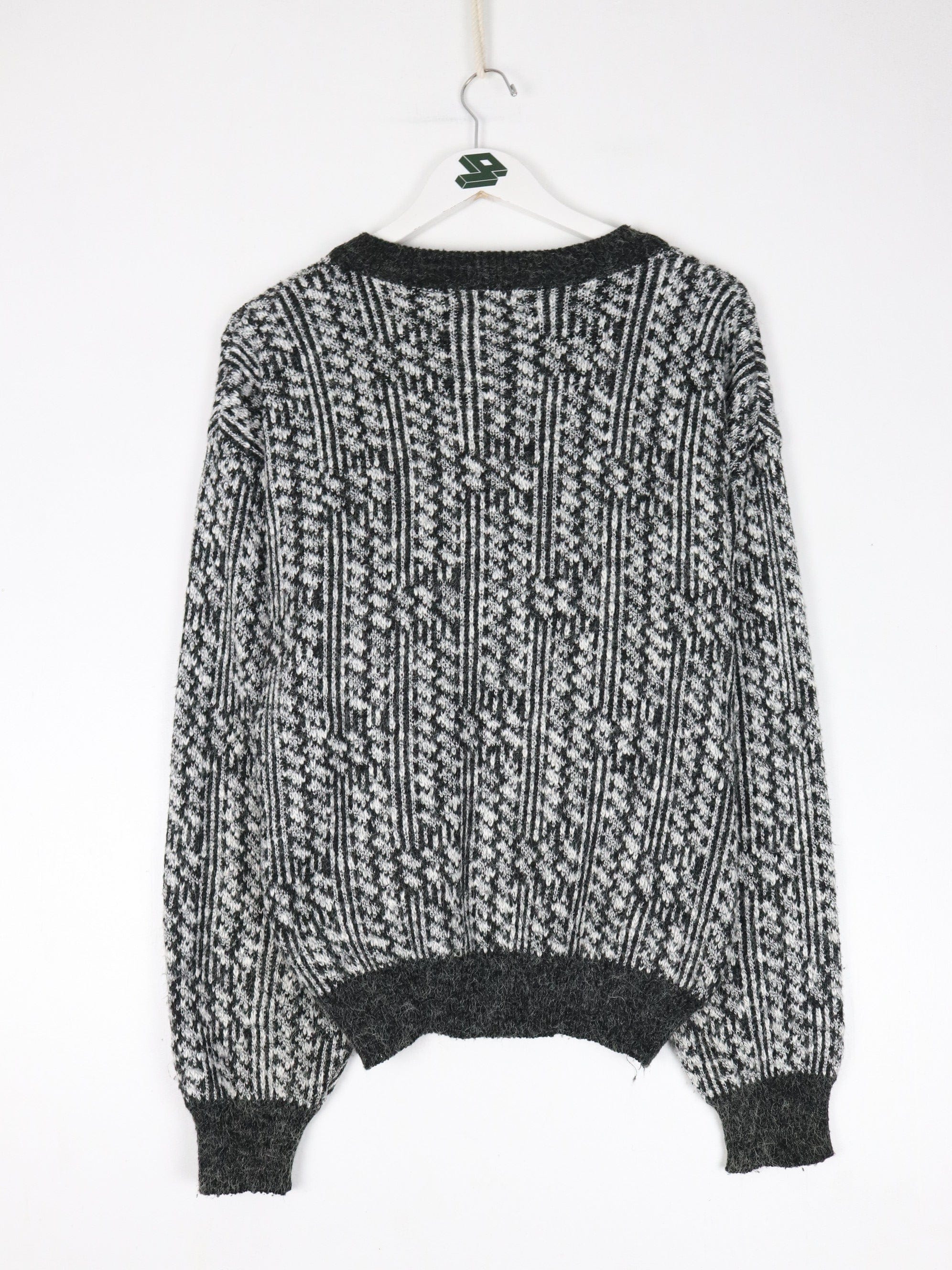 Vintage Design Studio Sweater Mens Medium Grey White Knit Sweatshirt
