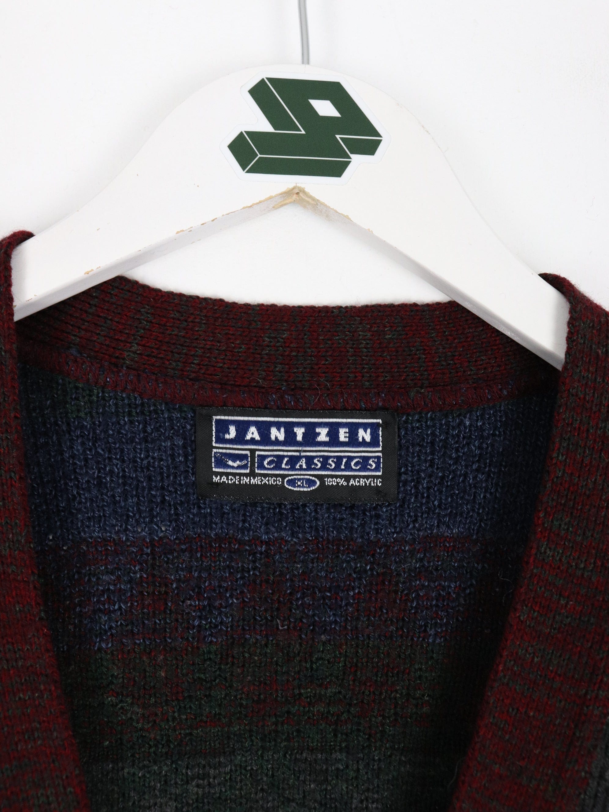Vintage Jantzen Sweater Mens XL Red Knit Cardigan Pattern