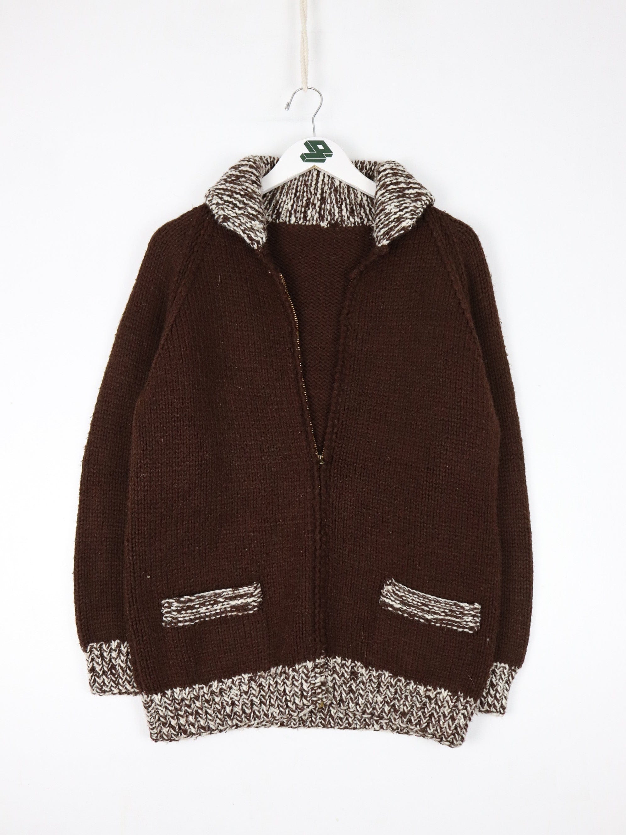 Vintage Knit Sweater Womens Medium Brown Full Zip 70s 80s Talon