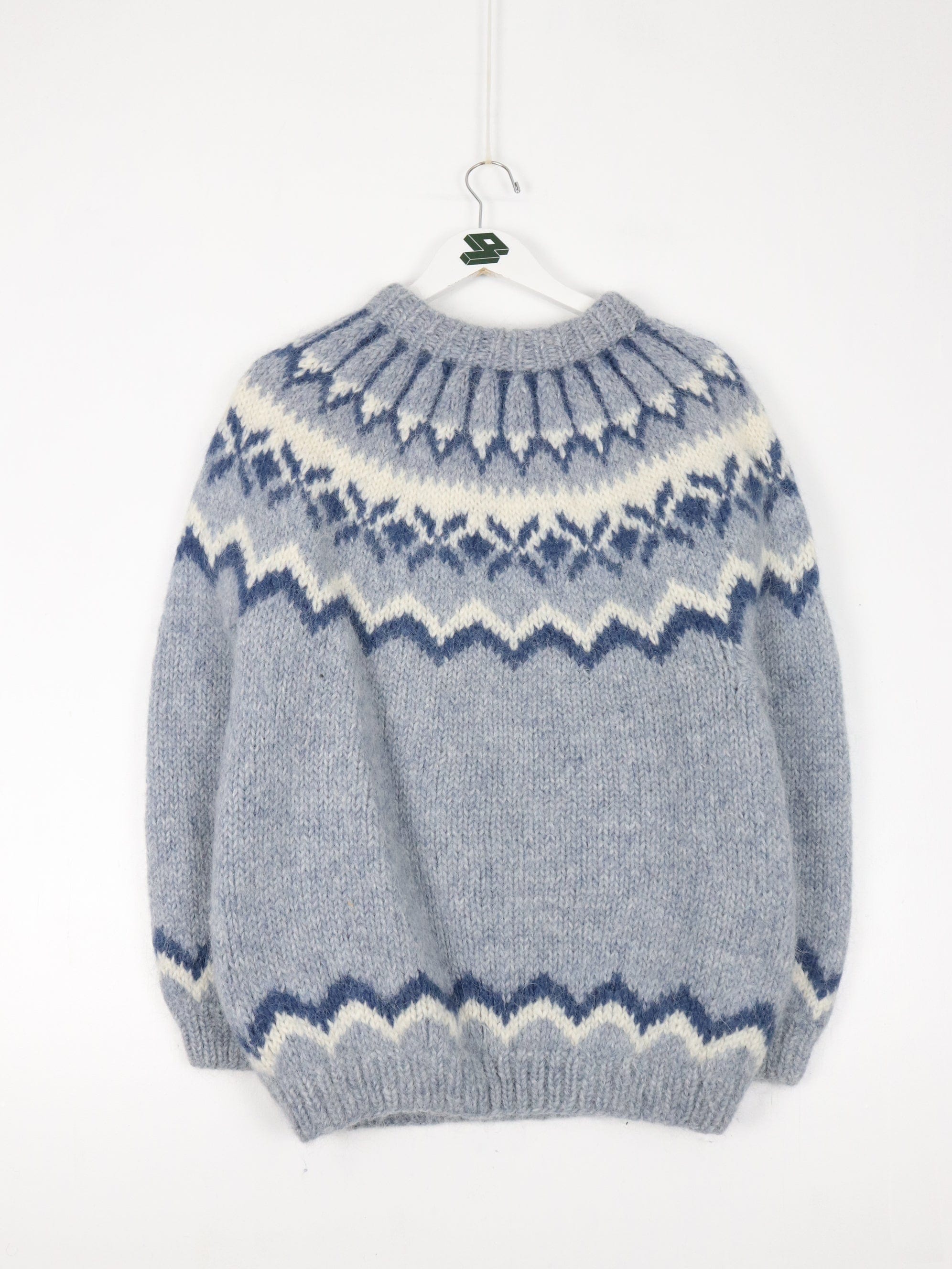 Vintage Nordic Sweater Womens Medium Blue Wool Icelandic Sweatshirt