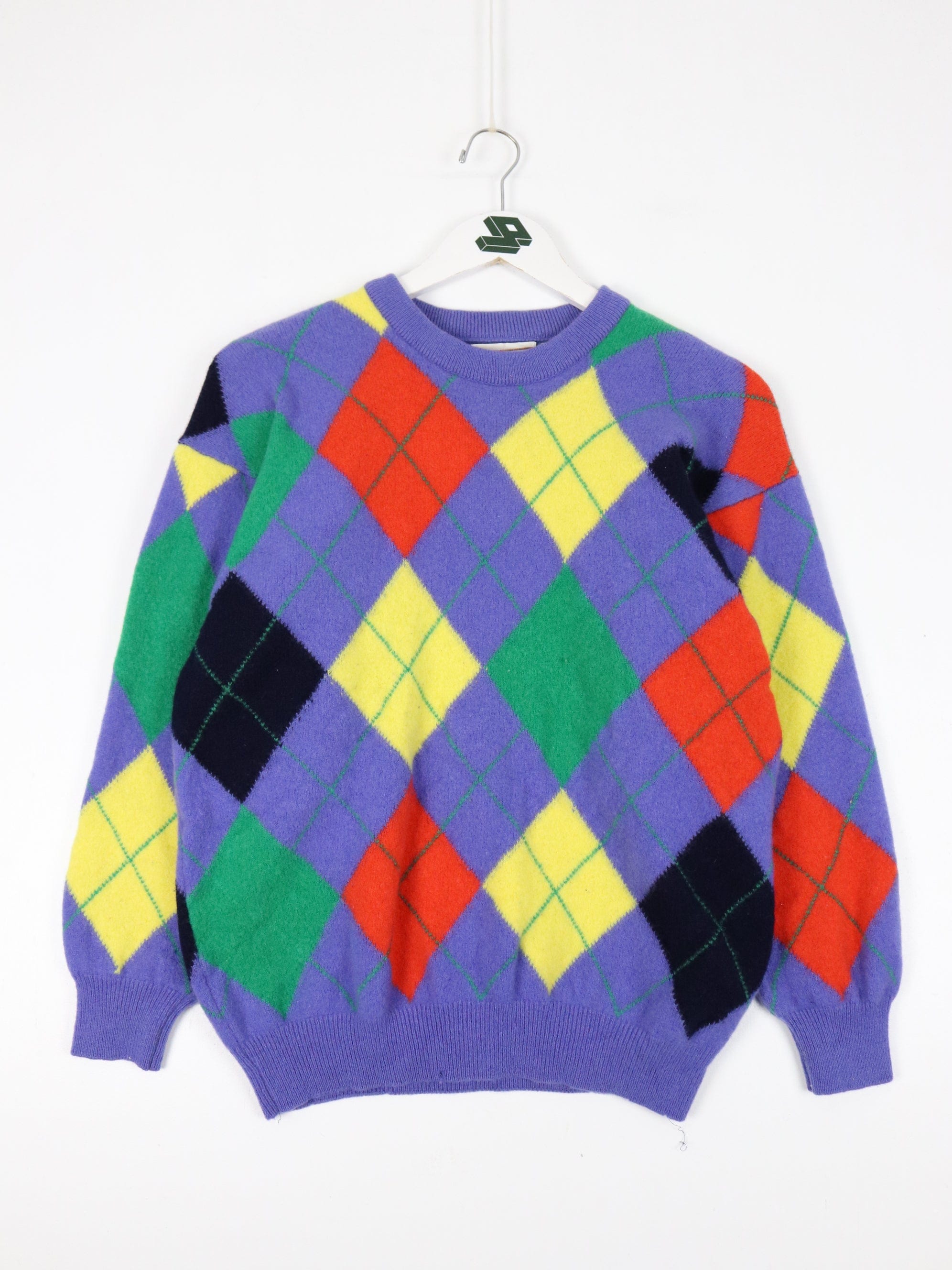 Vintage Paco Sweater Youth large Purple Argyle Wool Knit Sweatshirt Proper Vintage