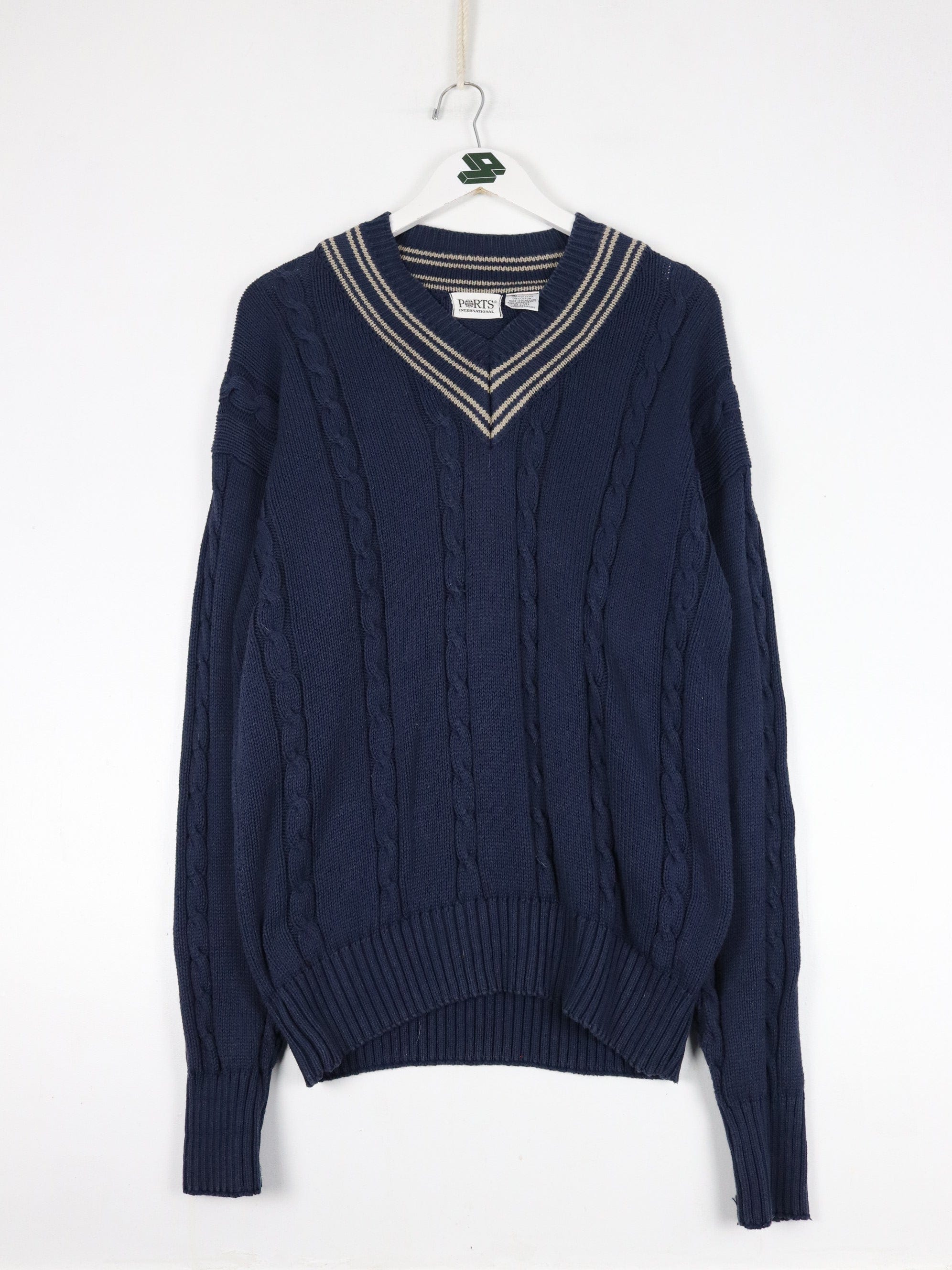 Blue cable knit sweater mens best sale