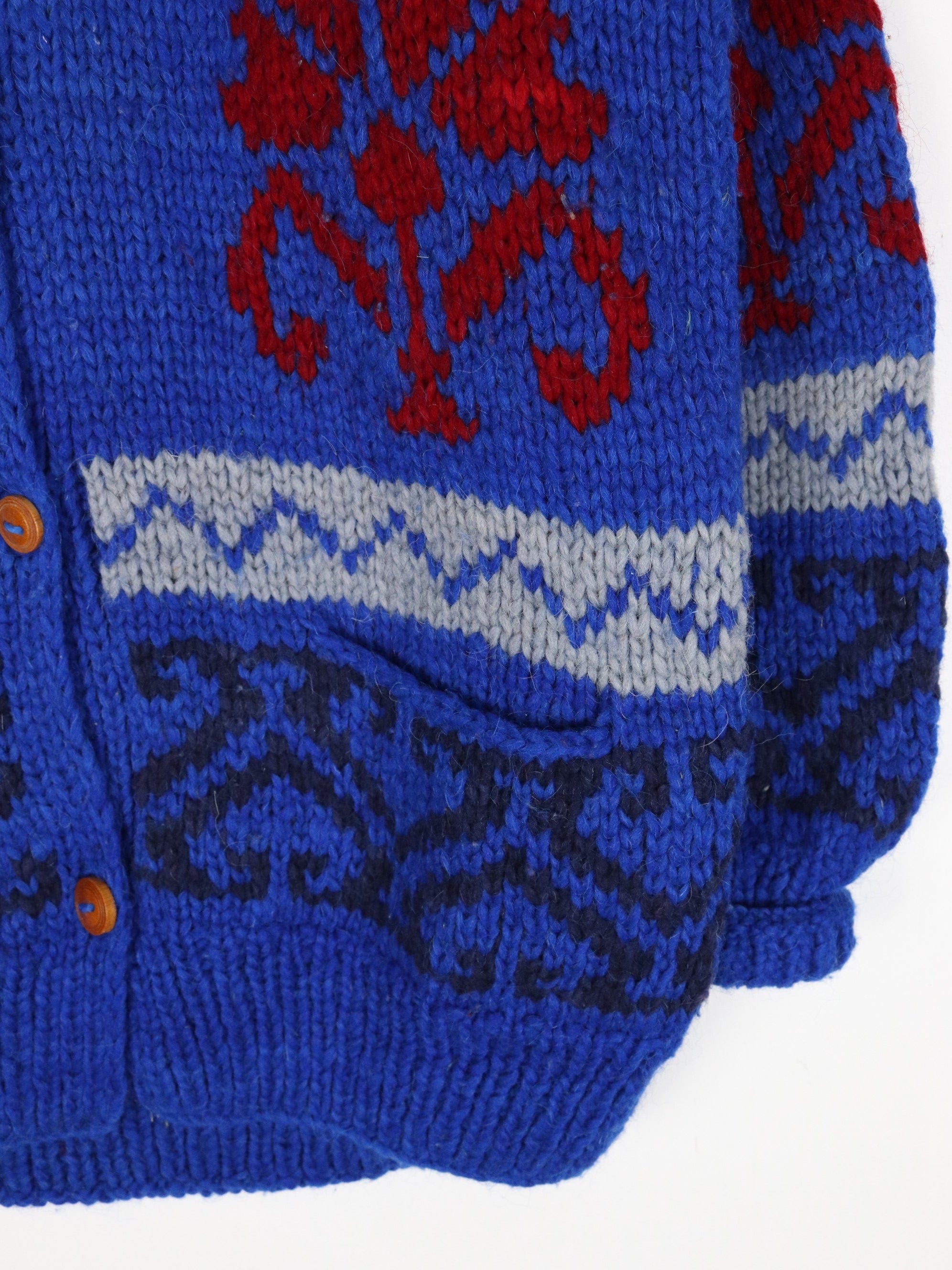 Vintage Rey Wear Sweater Mens Large Blue Hand Made Ecuador Knit Wool  Cardigan