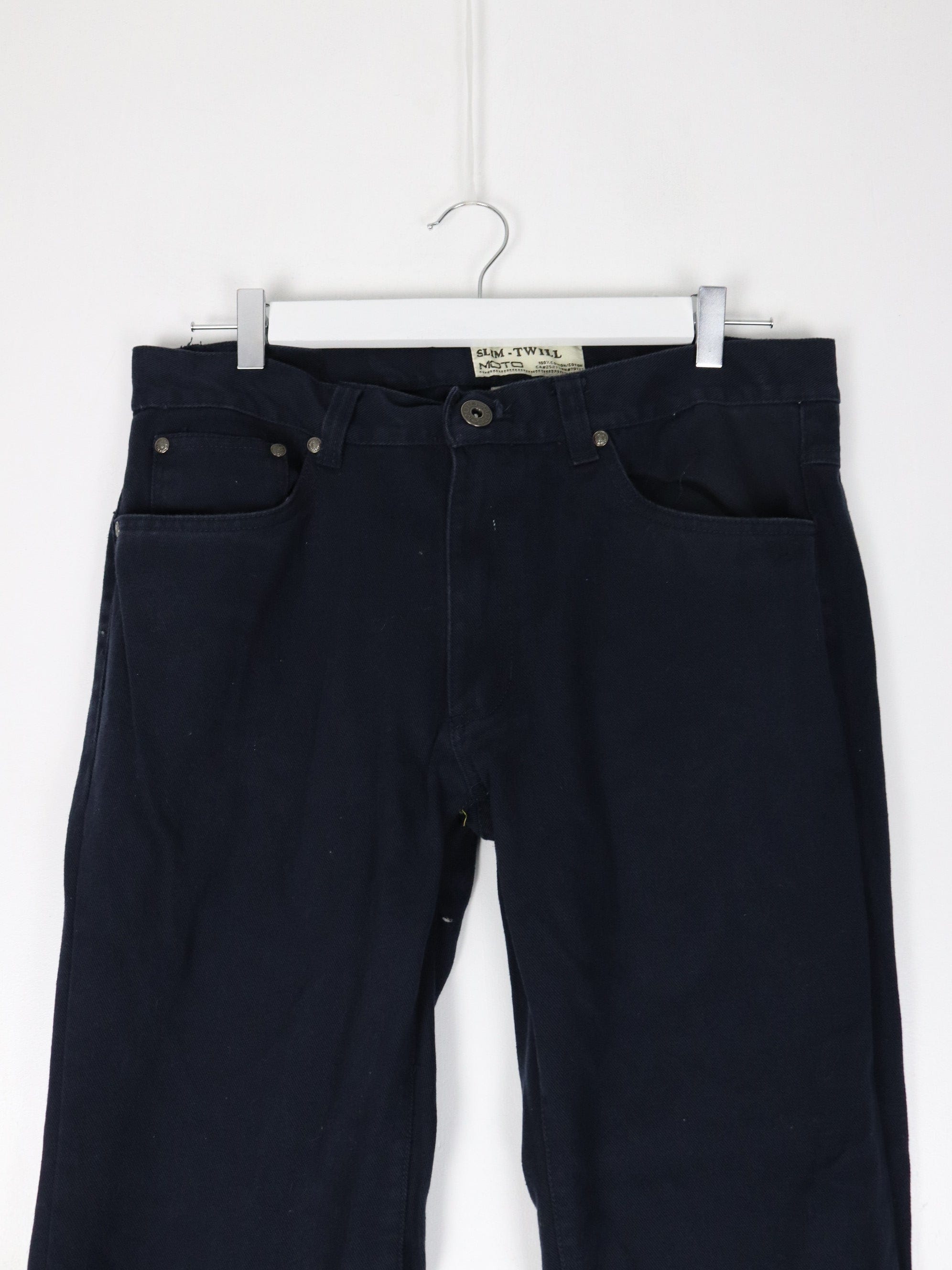 Moto Pants Mens 34 x 32 Blue Denim Jeans Slim Twill – Proper Vintage