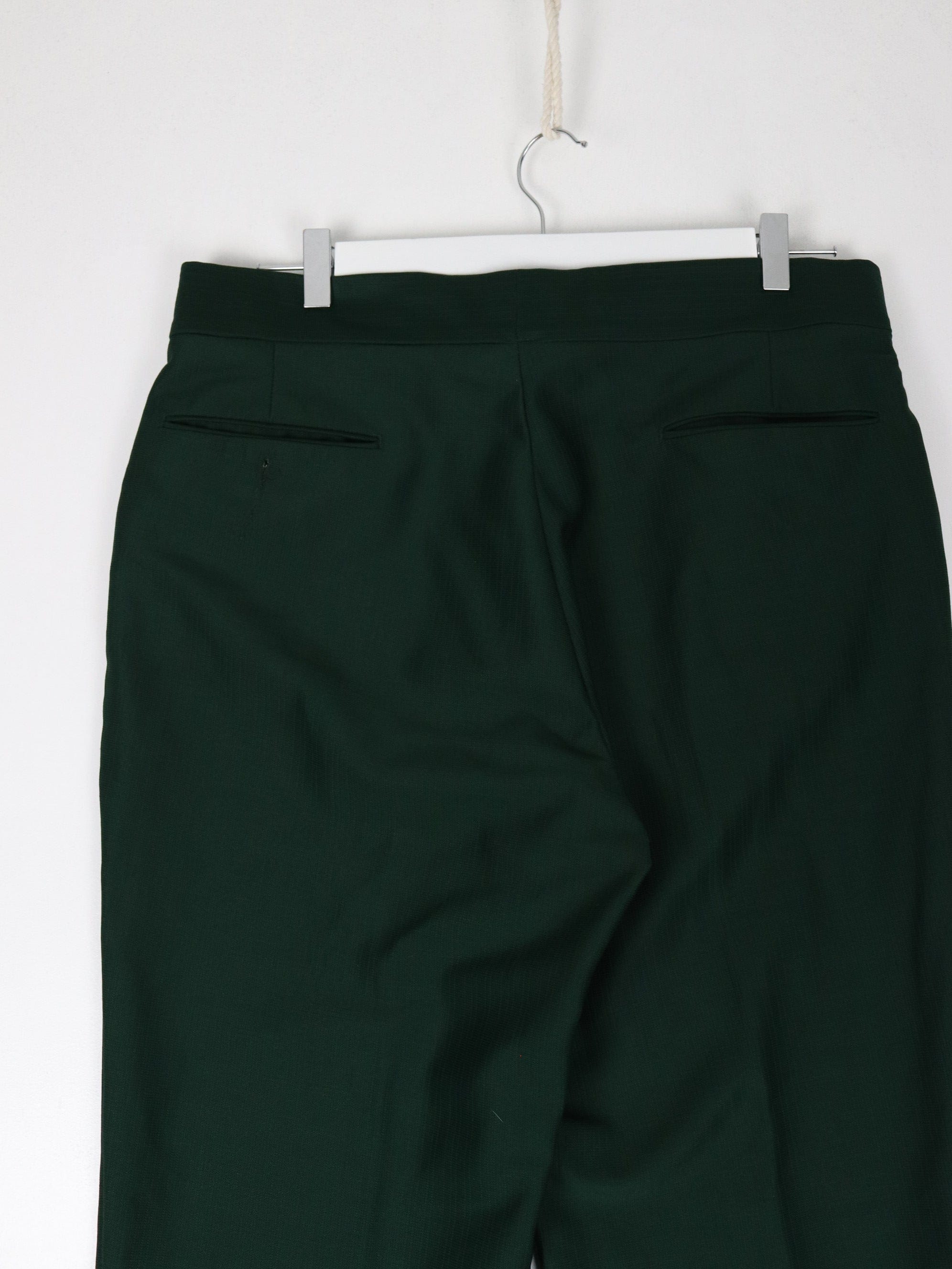 Vintage Dress Pants Mens 36 x 33 Green Pleated Trousers 70s 80s Flare