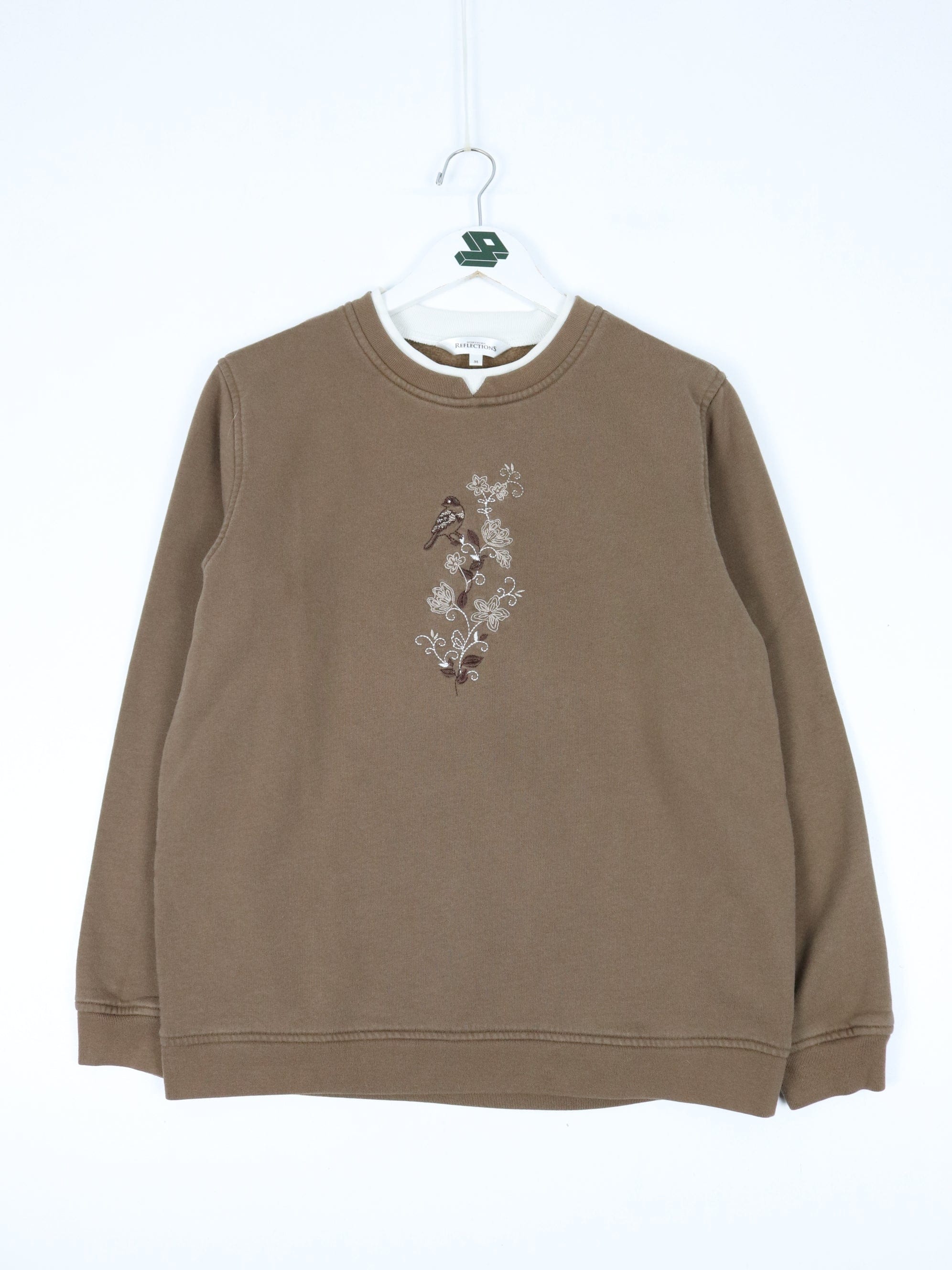 Northern Reflections Sweatshirt Womens Medium Brown Bird Floral Sweater
