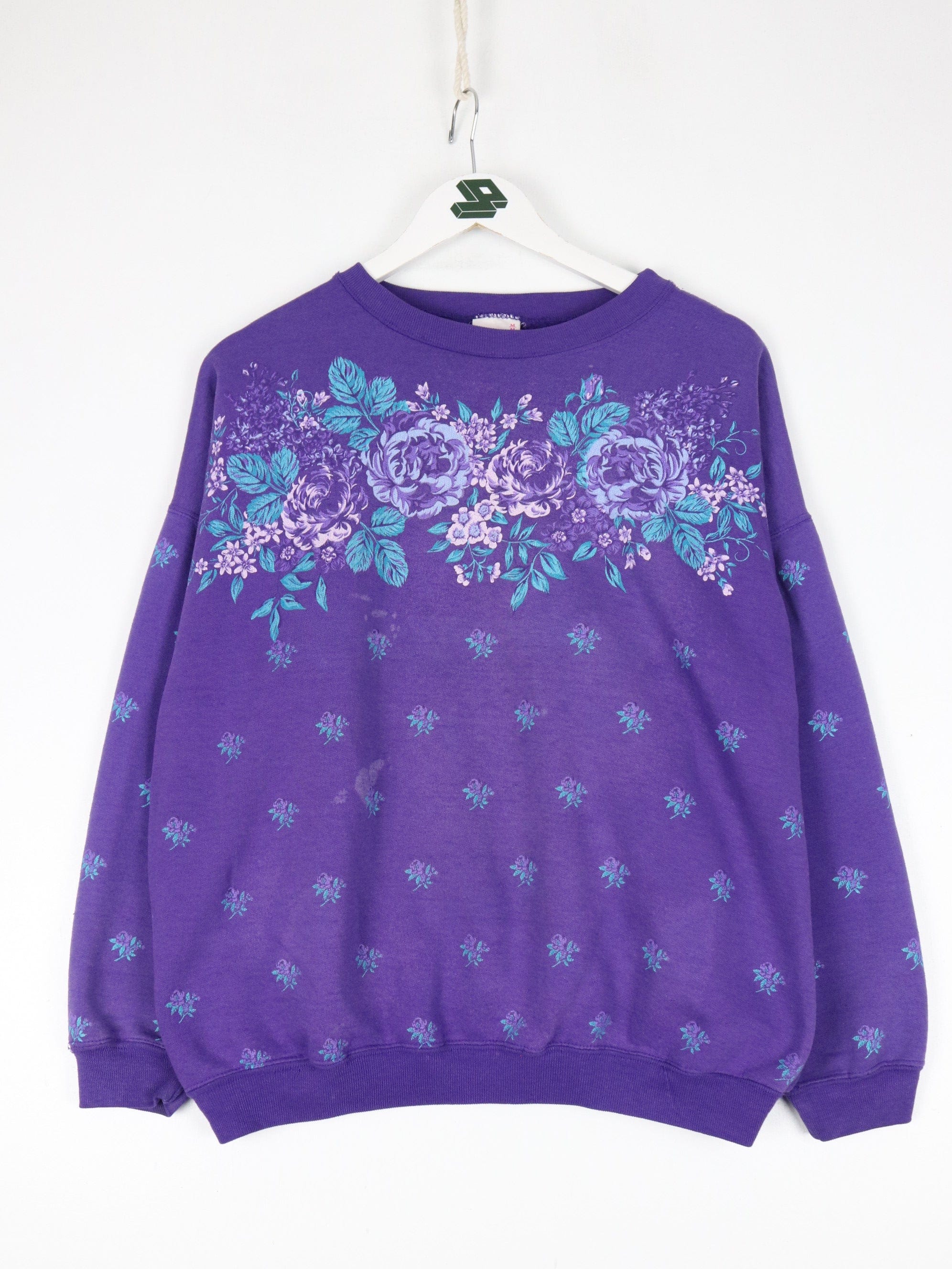 Vintage Lady Foot Locker Sweatshirt Womens Medium Purple Floral