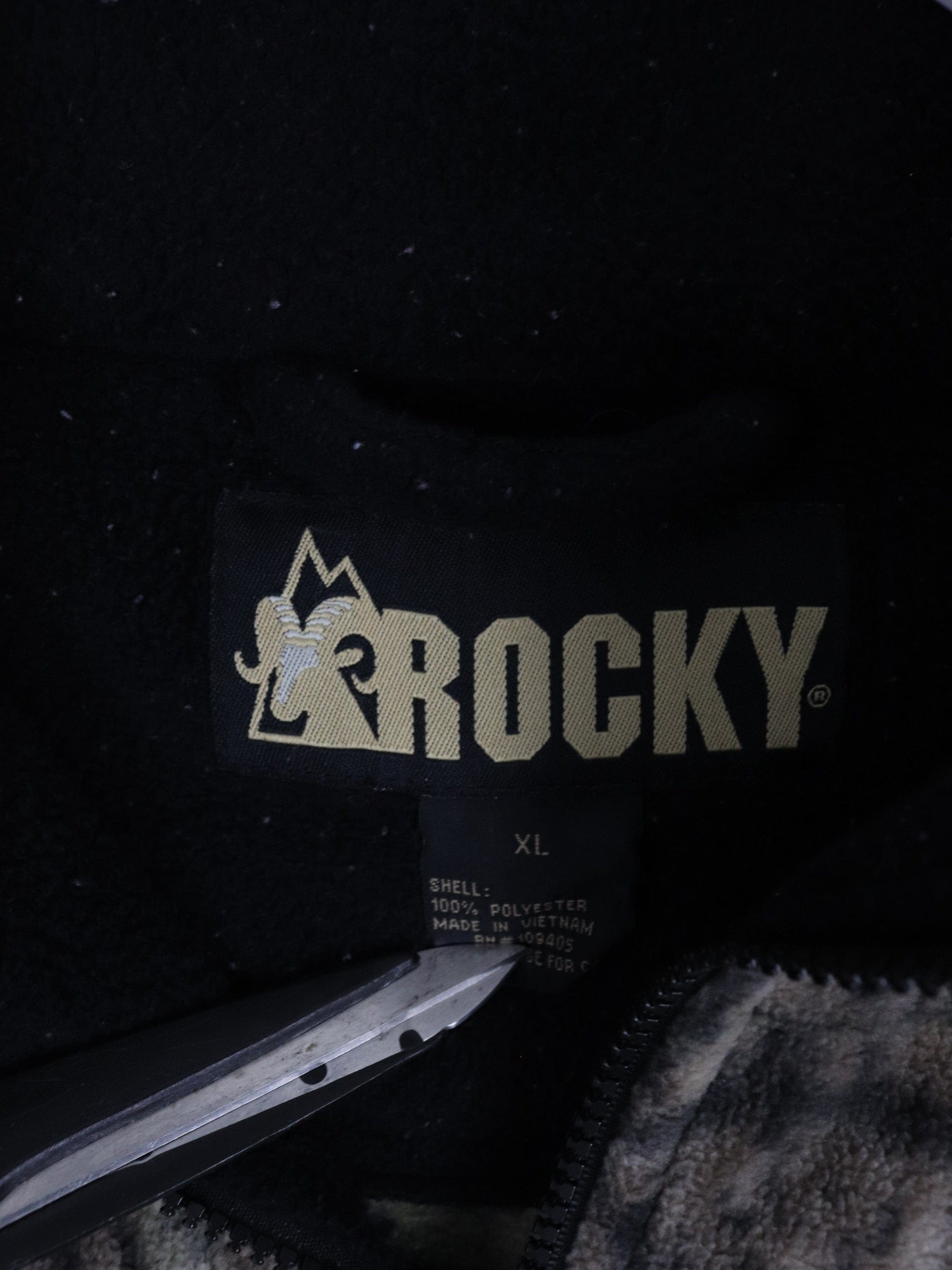 Other Sweatshirts & Hoodies Vintage Rocky Vest Mens XL Black Tree Camo Fleece Sweater