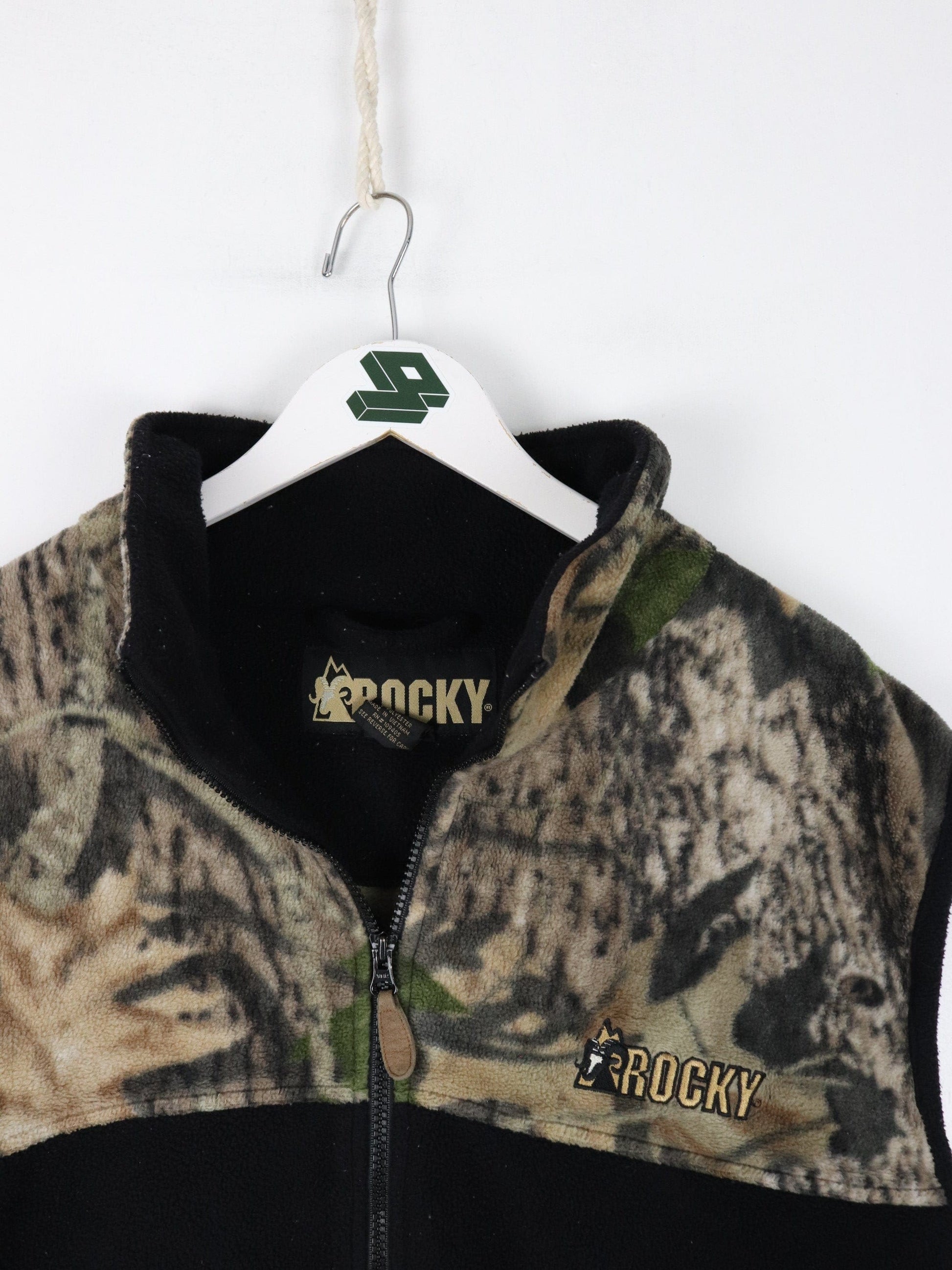 Other Sweatshirts & Hoodies Vintage Rocky Vest Mens XL Black Tree Camo Fleece Sweater