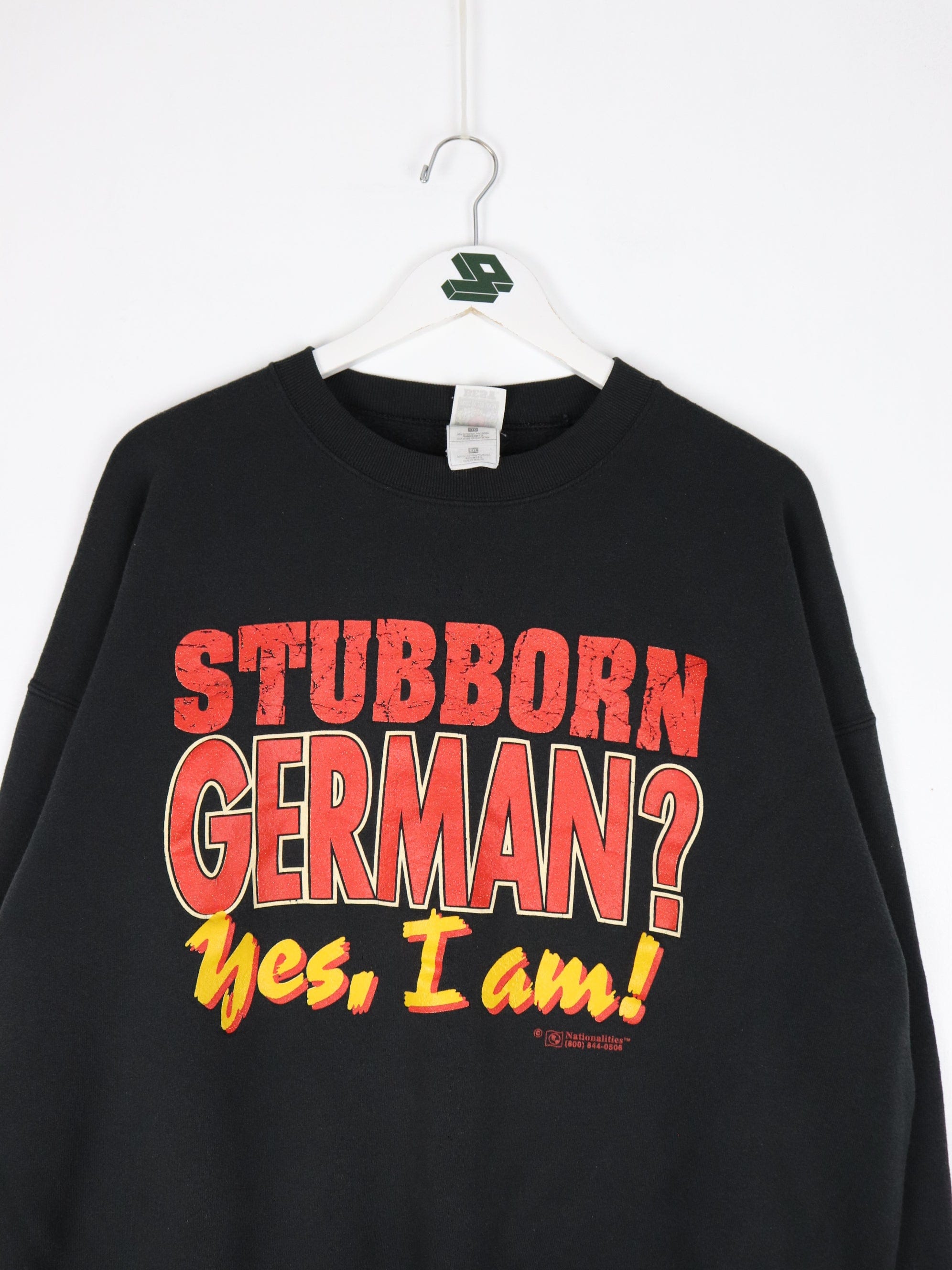 Vintage Stubborn Germany Sweatshirt Mens 2XL Black Flag 90s Funny