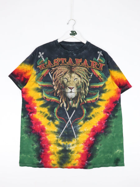 Rastafari T Shirt Mens XL Black Tie Dye Jamaica Lion – Proper Vintage