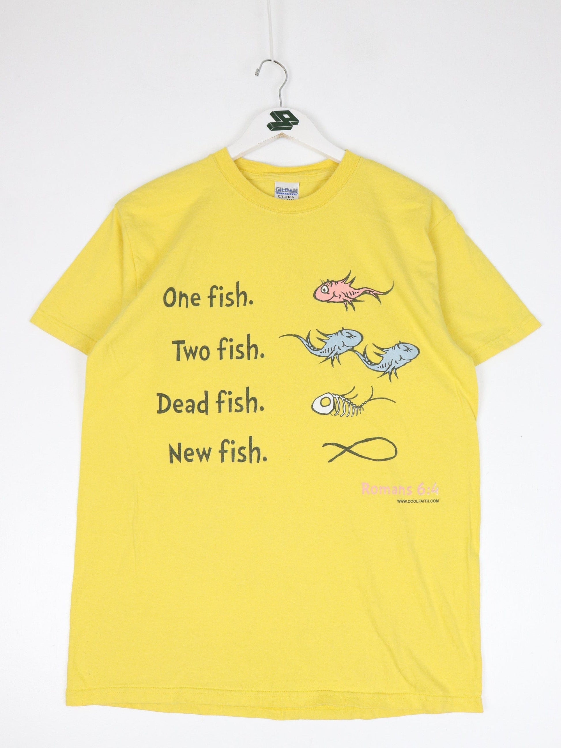 Vintage Bible T Shirt Mens Medium Yellow New Fish Dr Seuss Parody