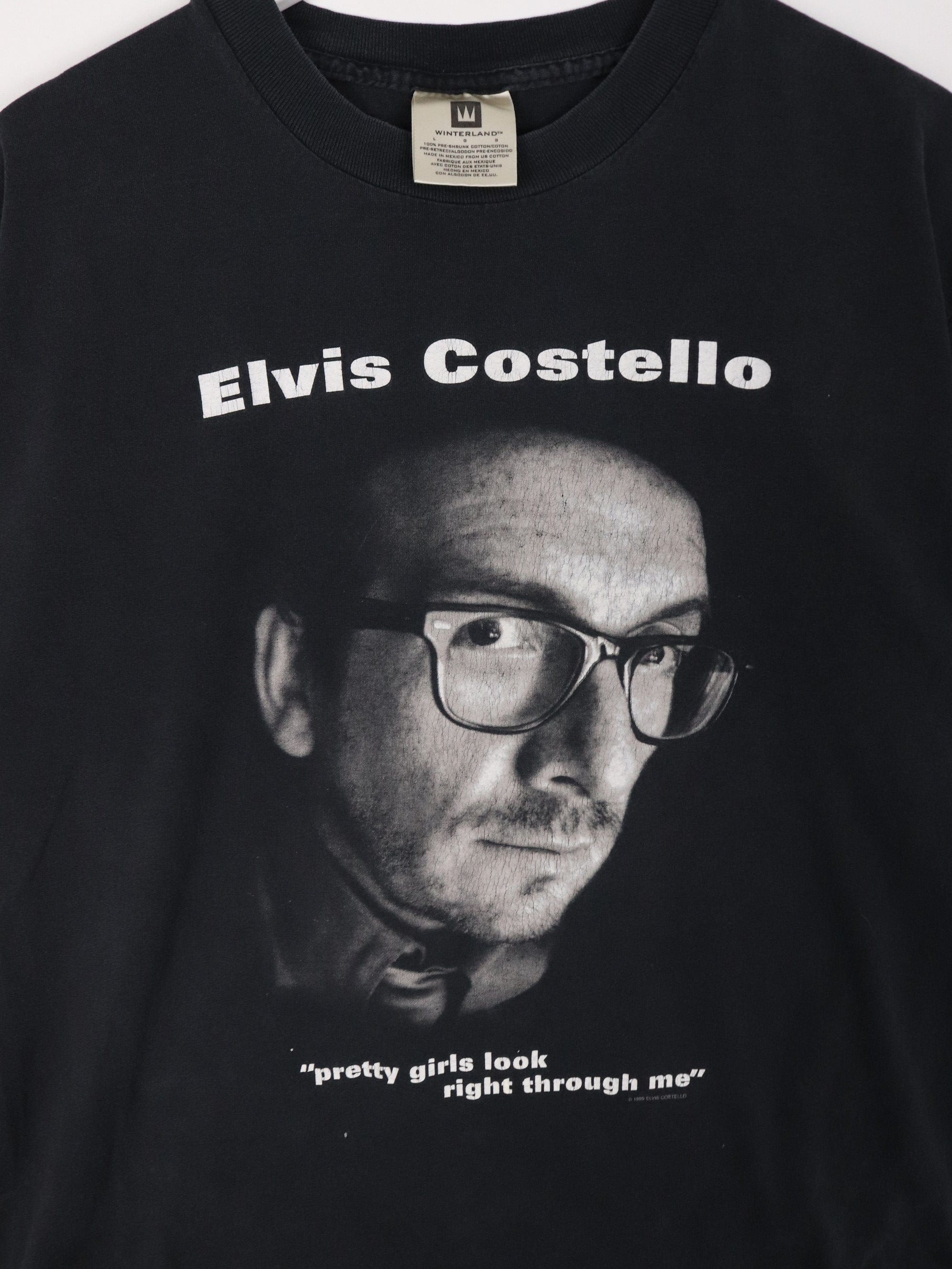 Vintage Elvis Costello T Shirt Mens Large Black 1999 Lonely World Tour Proper Vintage