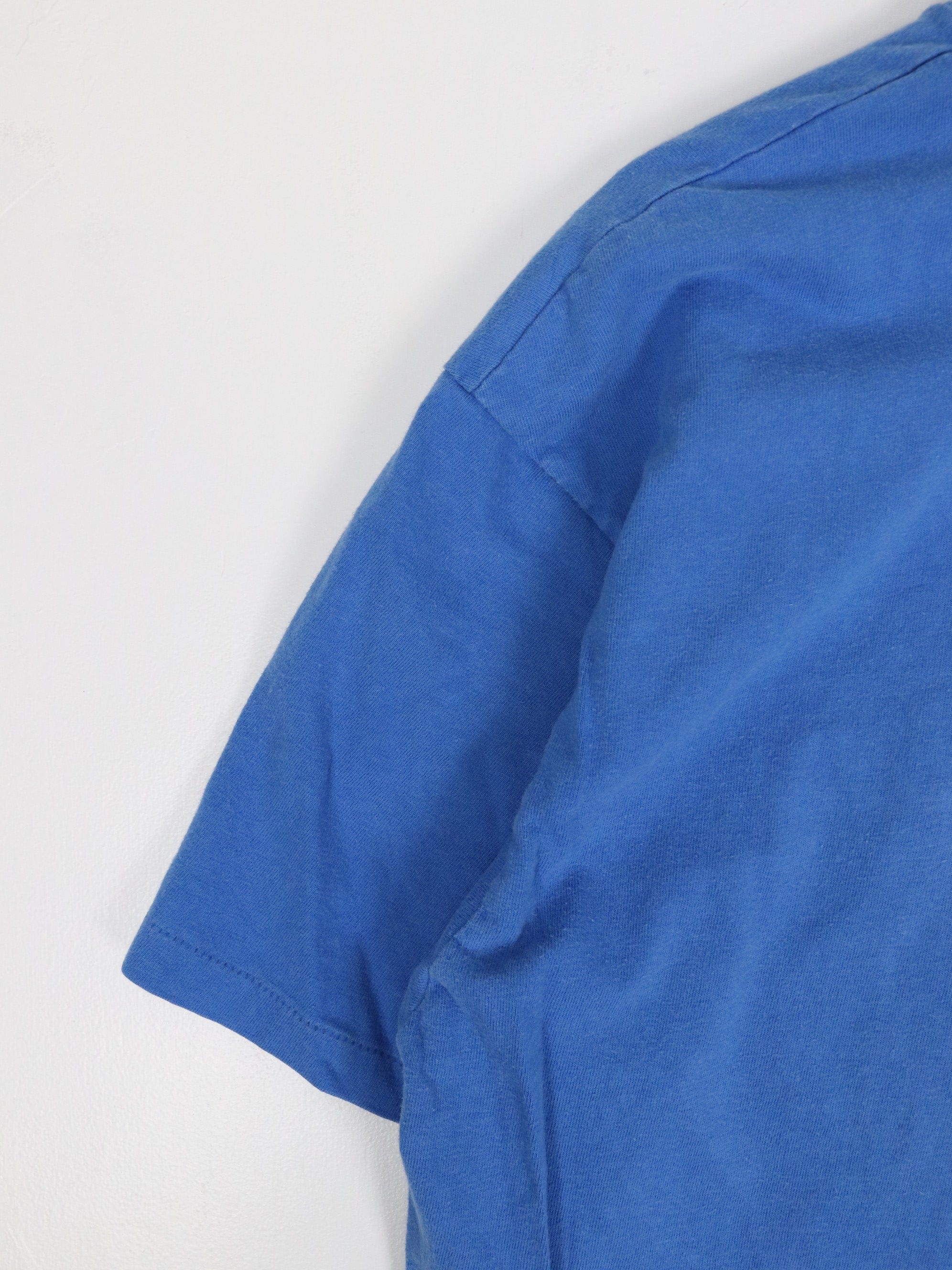 Vintage Hanes Beefy T Shirt Fits Mens Large Blue Blank Pocket 90s