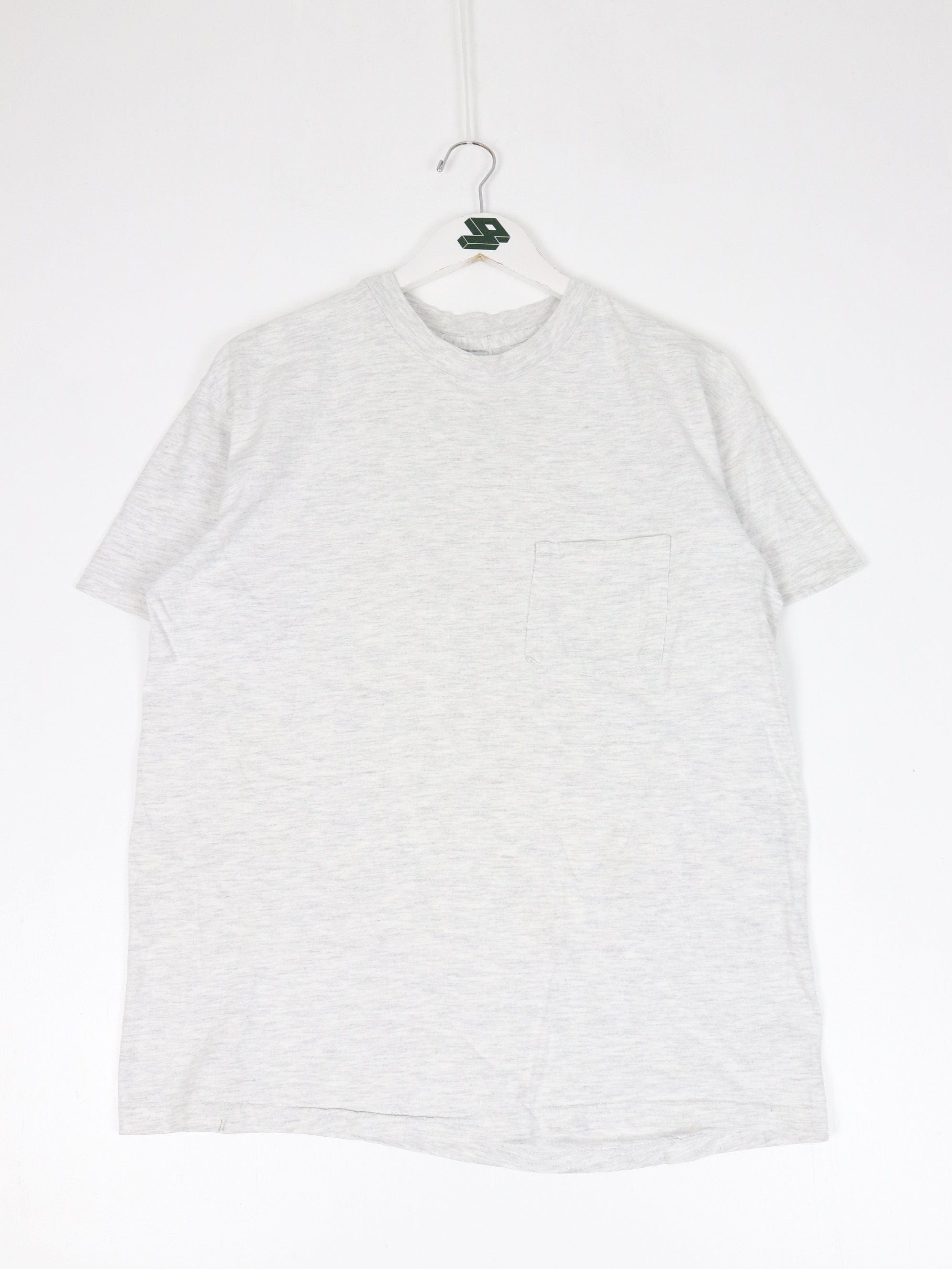 Vintage Hanes Beefy T Shirt Mens large Grey Pocket Blank 90s