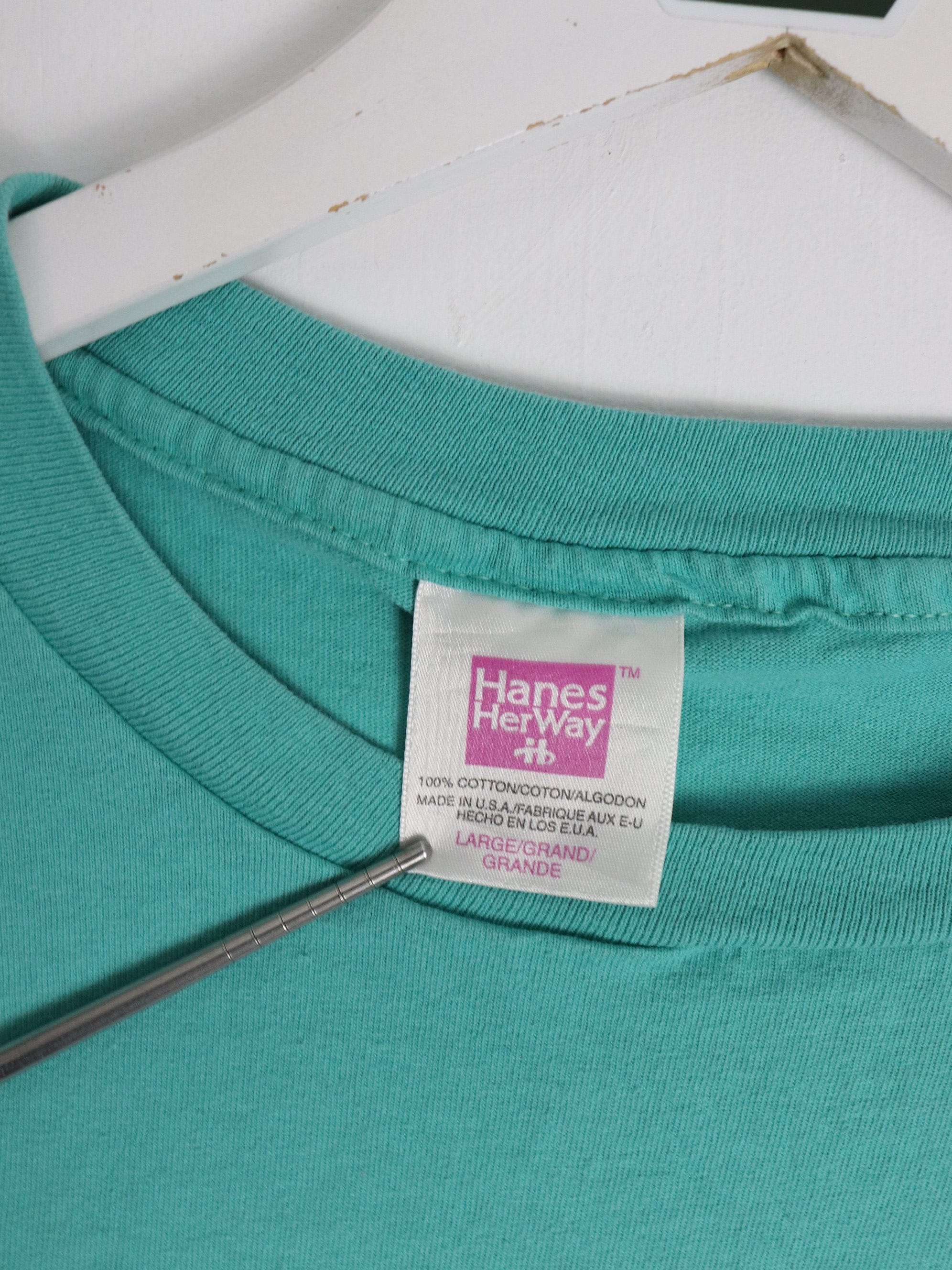 Vintage Hanes Her Way T Shirt Womens Large Green Blank 90s
