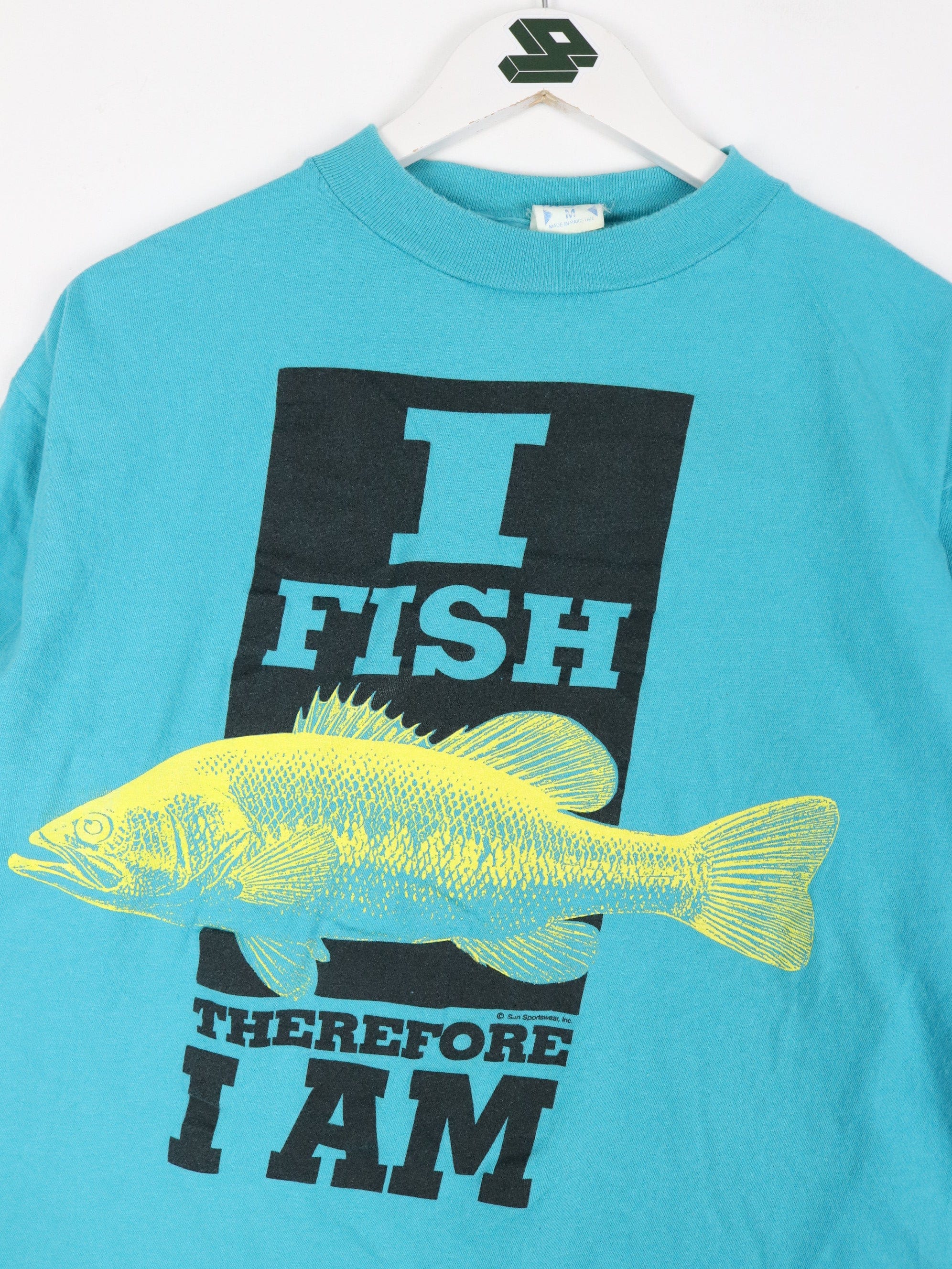 Vintage I Fish Therefore I Am T Shirt Mens Medium Blue 90s Funny