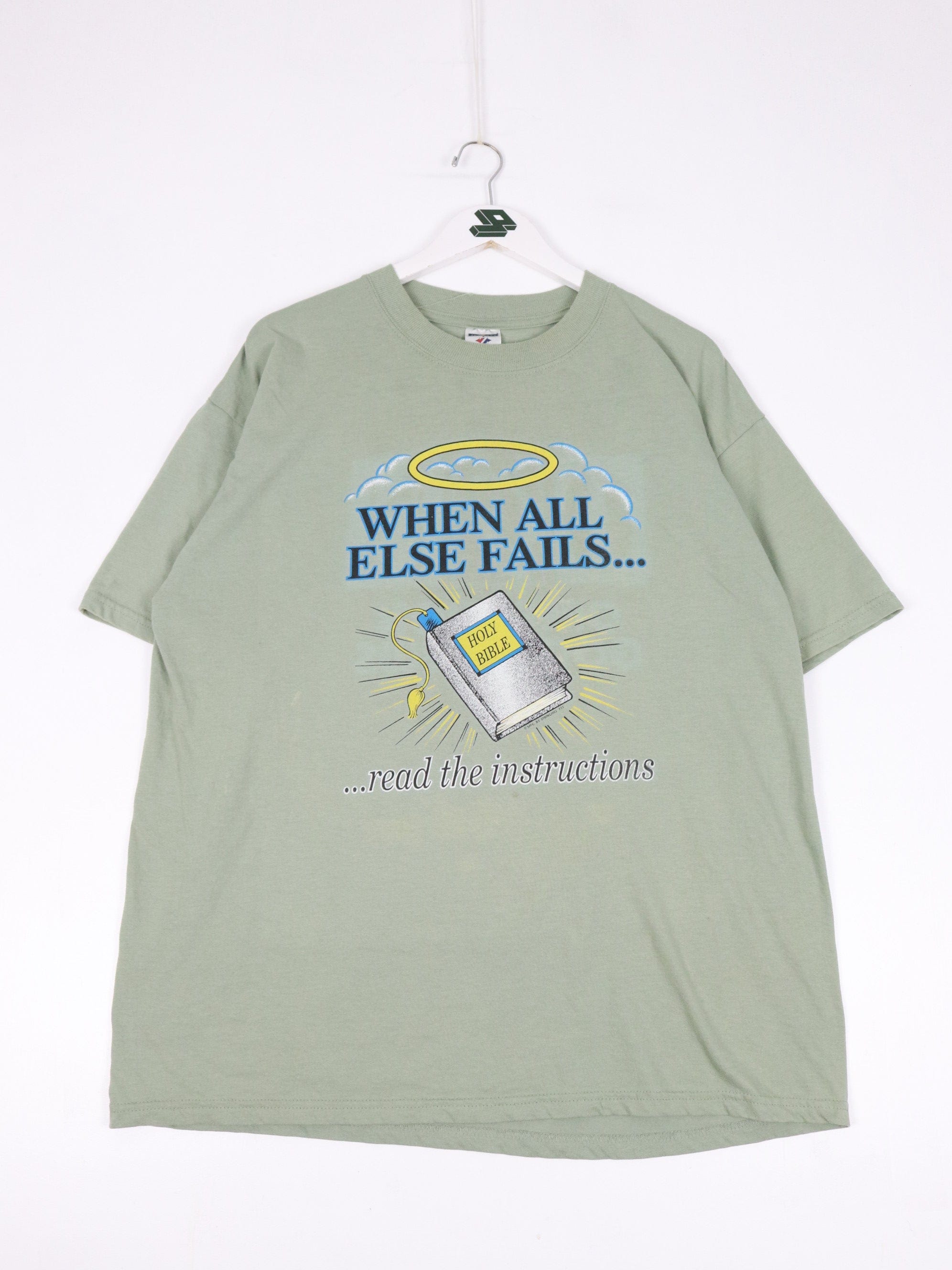 Vintage When All Else Fails Bible T Shirt Mens XL Green Jesus Y2K