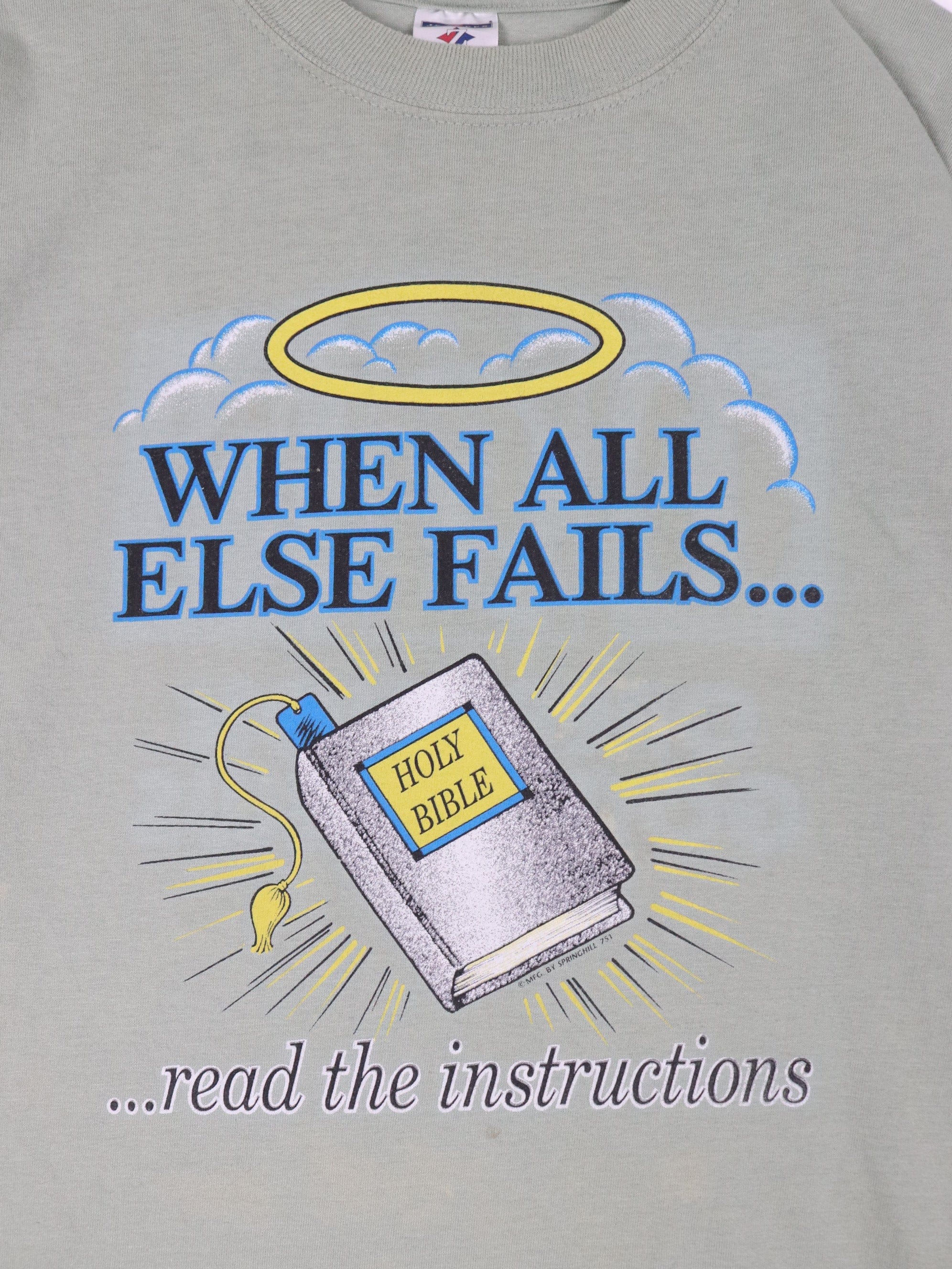 Vintage When All Else Fails Bible T Shirt Mens XL Green Jesus Y2K