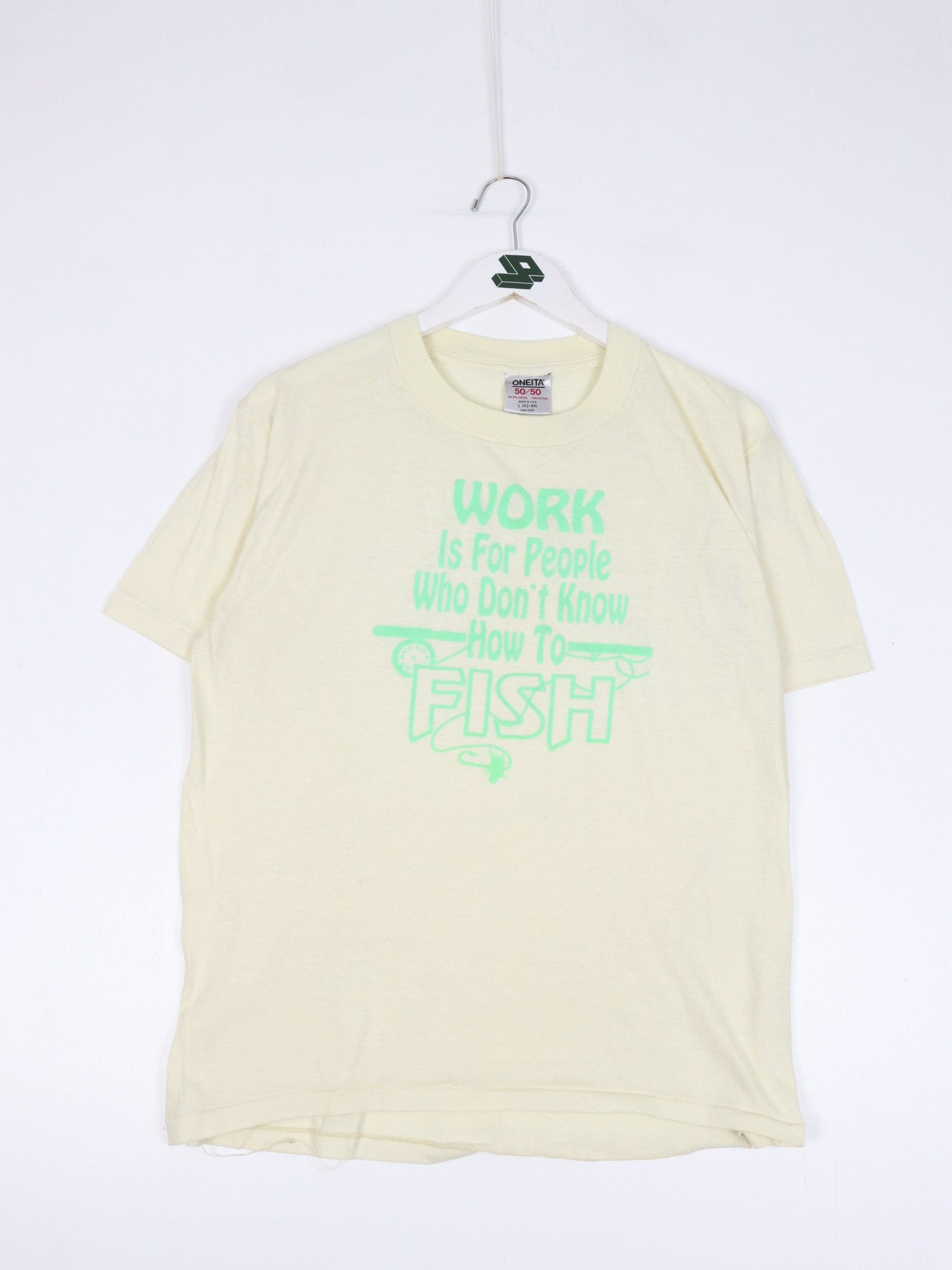 Other T-Shirts & Tank Tops Vintage Work Is For People Who Don't Know How To Fish T Shirt Mens Large Yellow
