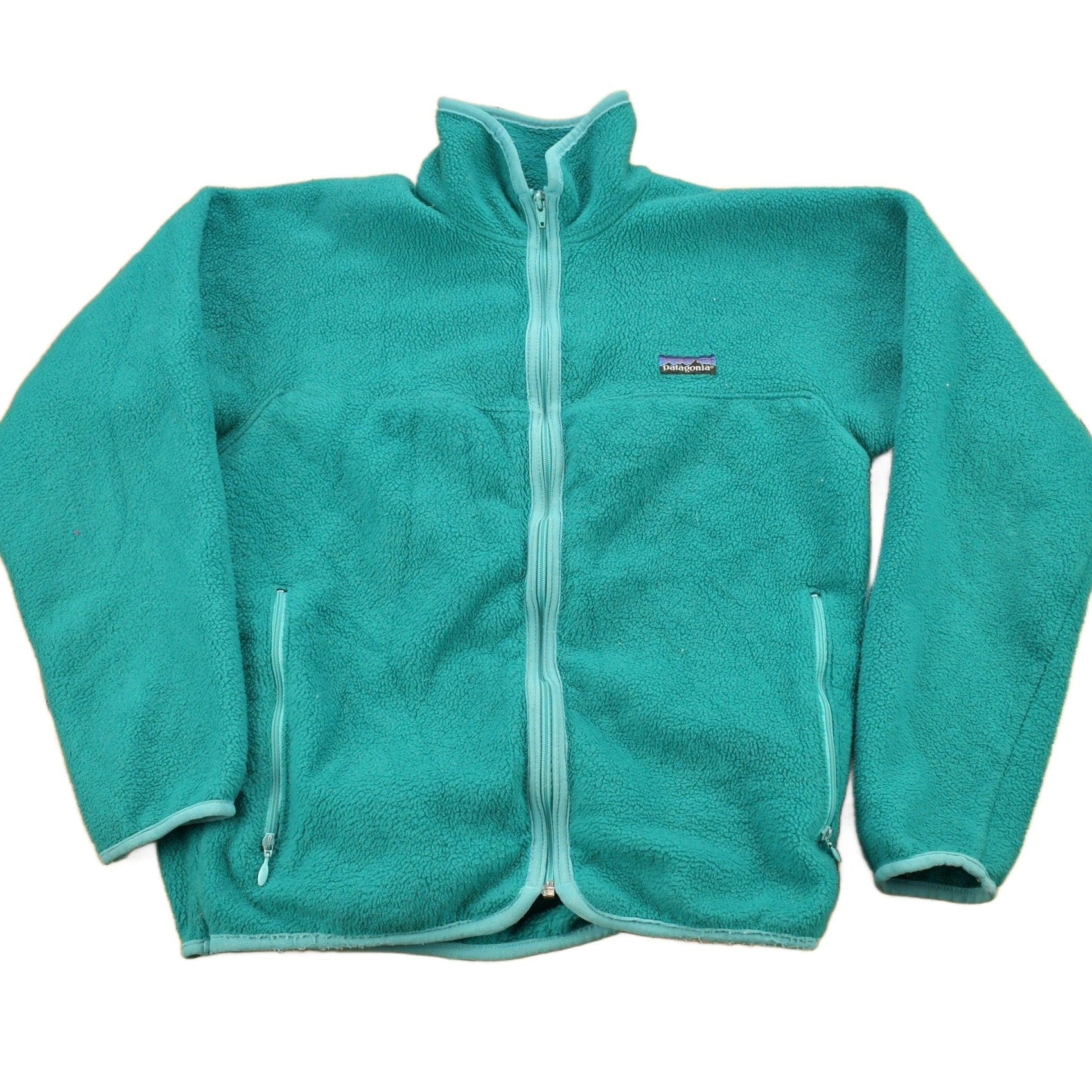 Patagonia Clothing > Gender Neutral Adult Clothing > Hoodies & Sweatshirts > Sweatshirts Vintage 1990s Patagonia Full Zip Turquoise Fleece Sweater Men's Medium