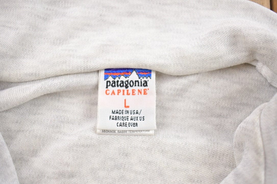 Patagonia Clothing > Gender Neutral Adult Clothing > Tops & Tees > T Shirts Vintage 1990s Patagonia Blank Grey Zip Up Turtleneck Sweater Men's Large