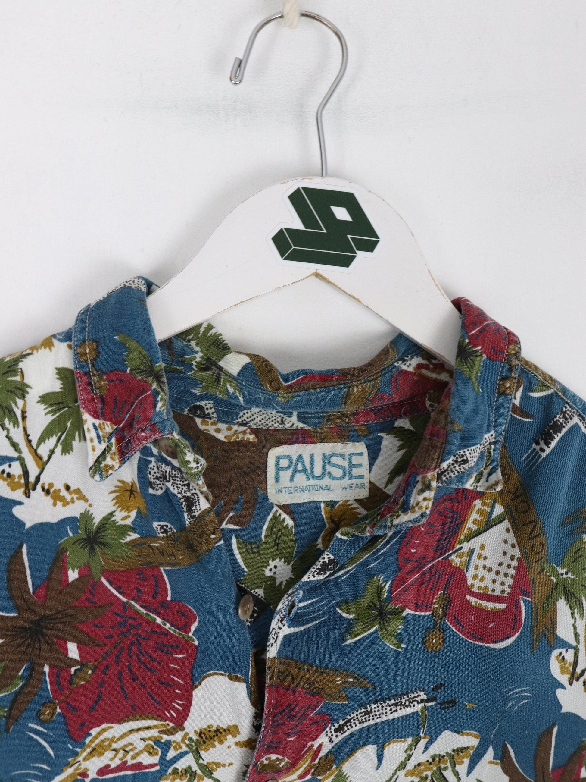 Pause International Wear Shirt Mens Medium Blue Button Up Hawaiian Floral from propervintagecanada