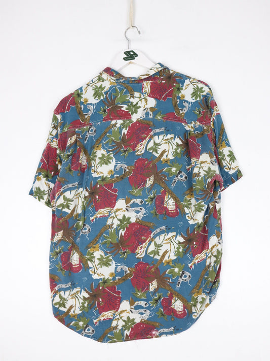 Pause International Wear Shirt Mens Medium Blue Button Up Hawaiian Floral