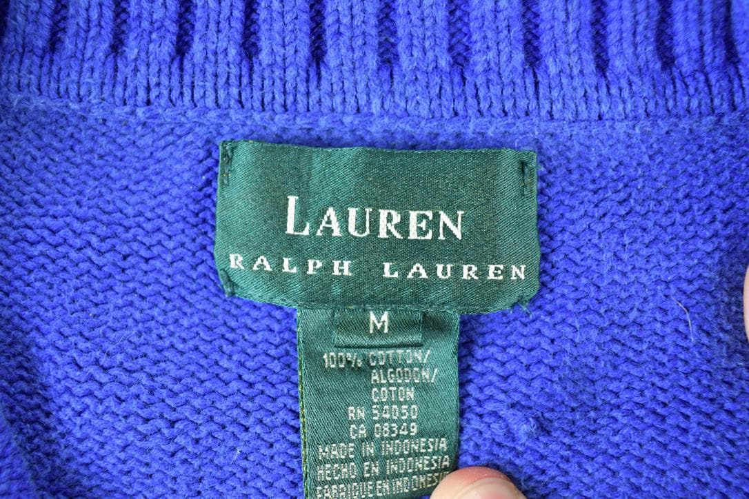 Polo Clothing > Gender Neutral Adult Clothing > Hoodies & Sweatshirts > Sweatshirts Vintage 1990s Lauren Cable Knit Mockneck Sweater Men's Large