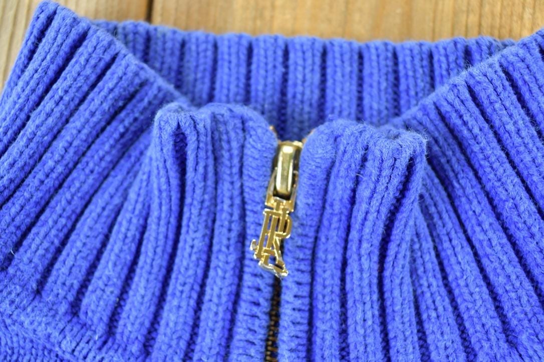 Polo Clothing > Gender Neutral Adult Clothing > Hoodies & Sweatshirts > Sweatshirts Vintage 1990s Lauren Cable Knit Mockneck Sweater Men's Large