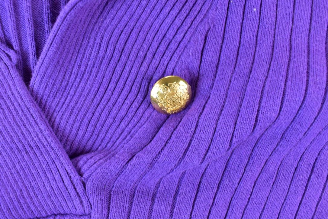 Polo Clothing > Gender Neutral Adult Clothing > Hoodies & Sweatshirts > Sweatshirts Vintage 1990s Lauren Ralph Lauren Knit Shawl Neck Gold Button Sweater Women's XS