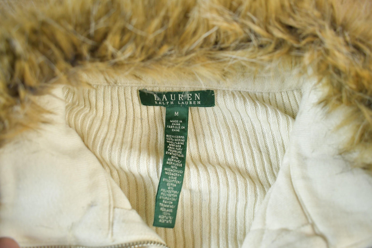 Polo Clothing > Gender Neutral Adult Clothing > Hoodies & Sweatshirts > Sweatshirts Vintage 1990s Lauren Ralph Lauren Wool Knit Full Zip Sweater Jacket Women's Medium