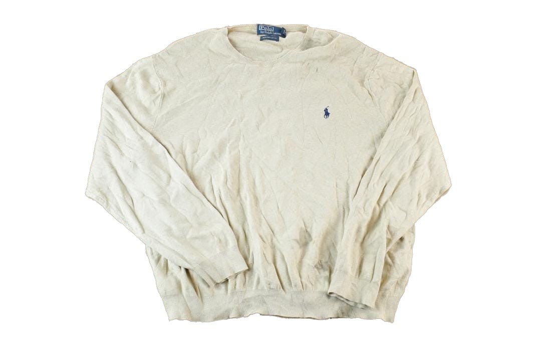 Polo Clothing > Gender Neutral Adult Clothing > Hoodies & Sweatshirts > Sweatshirts Vintage 1990s Polo By Ralph Lauren 100% Pima Cotton Knit Tan Crewneck Sweater Men's XL