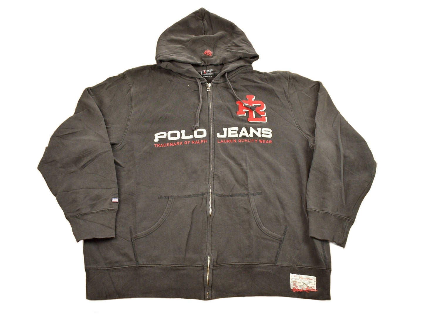 Polo Clothing > Gender Neutral Adult Clothing > Hoodies & Sweatshirts > Sweatshirts Vintage 1990s Polo Jeans Ralph Lauren Embroidered Full Zip Hoodie Men's 2XL