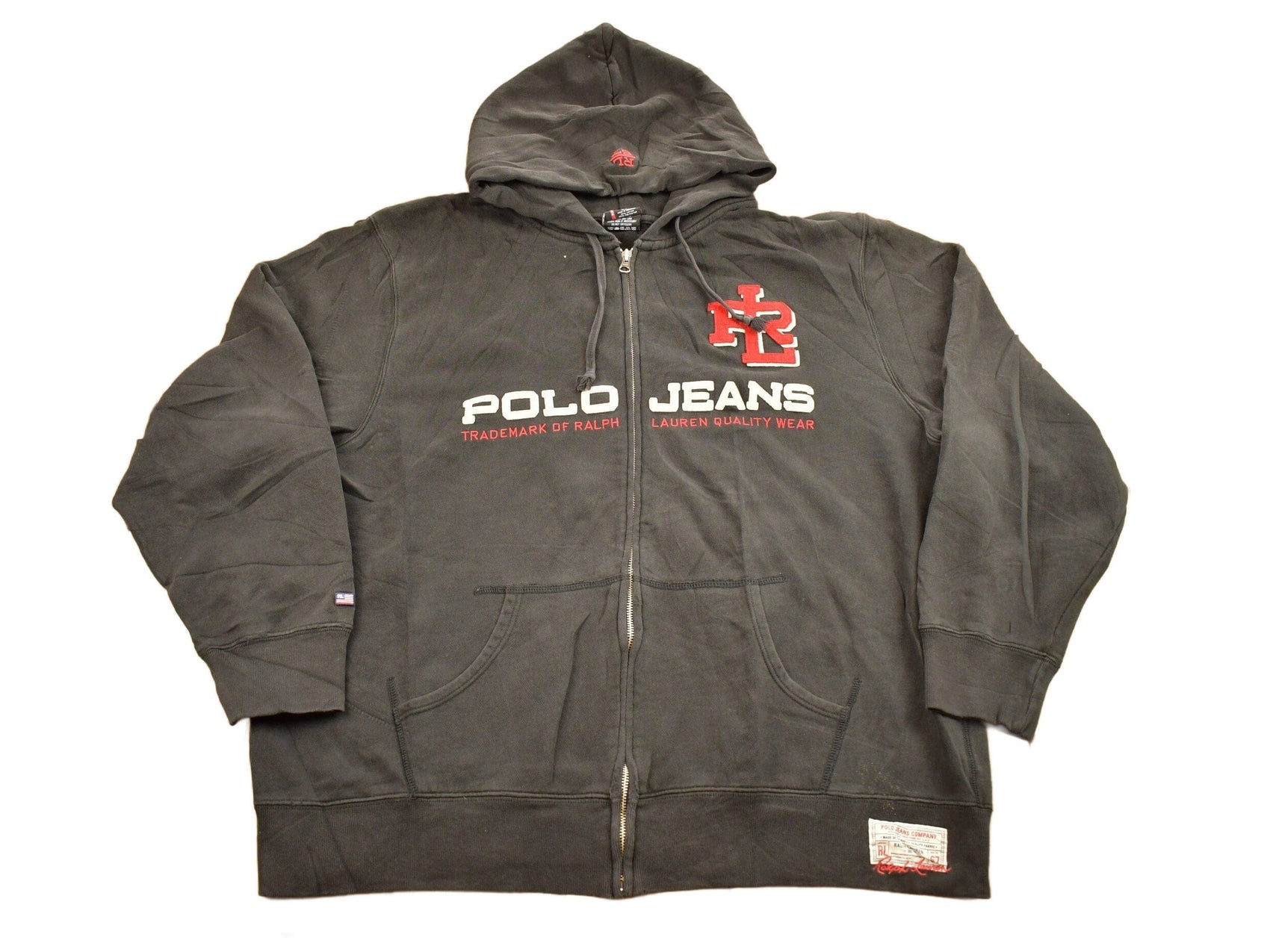 Polo Clothing > Gender Neutral Adult Clothing > Hoodies & Sweatshirts > Sweatshirts Vintage 1990s Polo Jeans Ralph Lauren Embroidered Full Zip Hoodie Men's 2XL