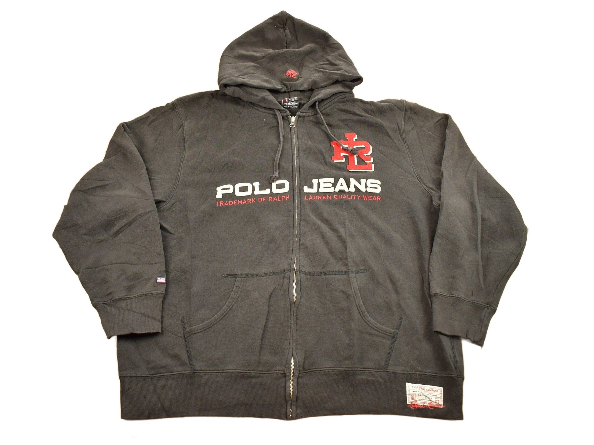 Polo Clothing > Gender Neutral Adult Clothing > Hoodies & Sweatshirts > Sweatshirts Vintage 1990s Polo Jeans Ralph Lauren Embroidered Full Zip Hoodie Men's 2XL