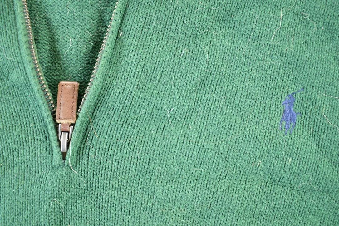 Polo Clothing > Gender Neutral Adult Clothing > Hoodies & Sweatshirts > Sweatshirts Vintage 1990s Polo Ralph Lauren Knit Crewneck Zip Up Sweater Mens L