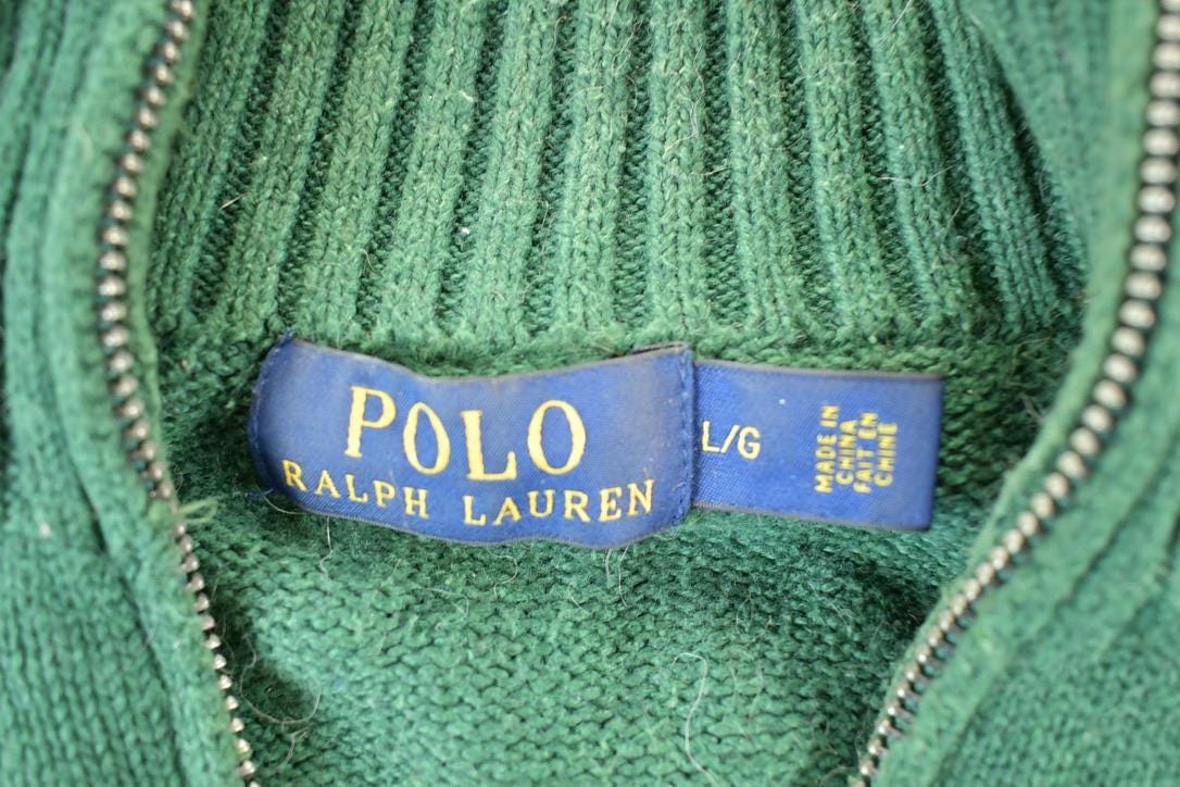Polo Clothing > Gender Neutral Adult Clothing > Hoodies & Sweatshirts > Sweatshirts Vintage 1990s Polo Ralph Lauren Knit Crewneck Zip Up Sweater Mens L