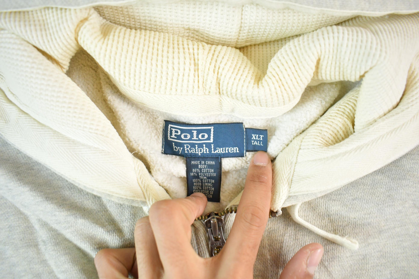 Polo Clothing > Gender Neutral Adult Clothing > Hoodies & Sweatshirts > Sweatshirts Vintage 1990s Polo Ralph Lauren Thermal Lined Full Zip Hoodie Men's XL Tall