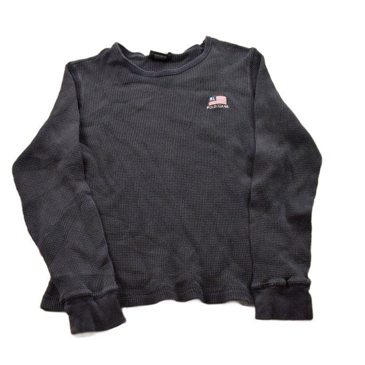 Polo Clothing > Gender Neutral Adult Clothing > Hoodies & Sweatshirts > Sweatshirts Vintage 1990s Ralph Lauren Polo Jeans Blank Thermal Crewneck Sweatshirt Men's 2XS