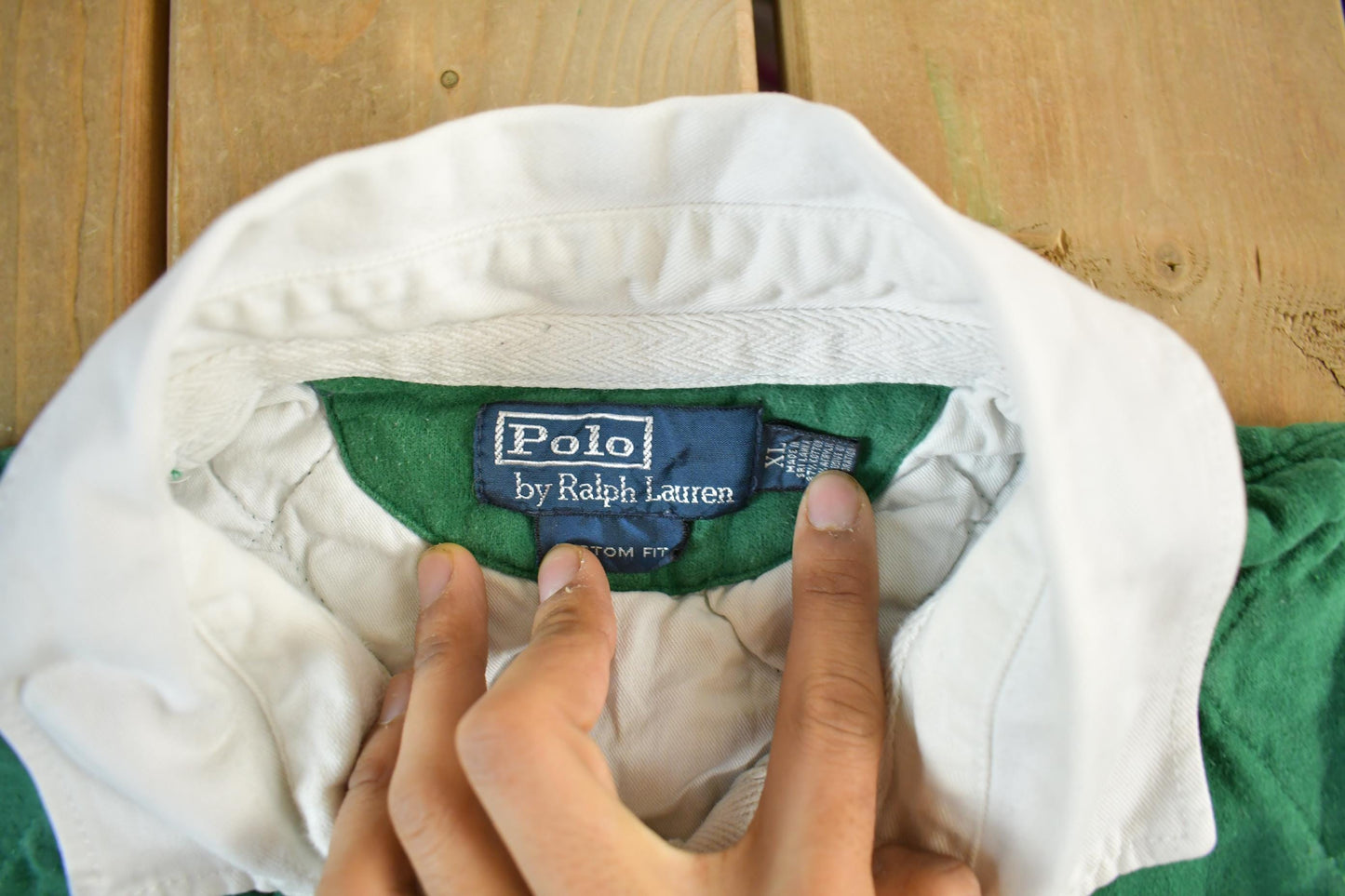 Polo Clothing > Gender Neutral Adult Clothing > Hoodies & Sweatshirts > Sweatshirts Vintage 90s Polo Ralph Lauren Green Rugby Shirt Men's XL