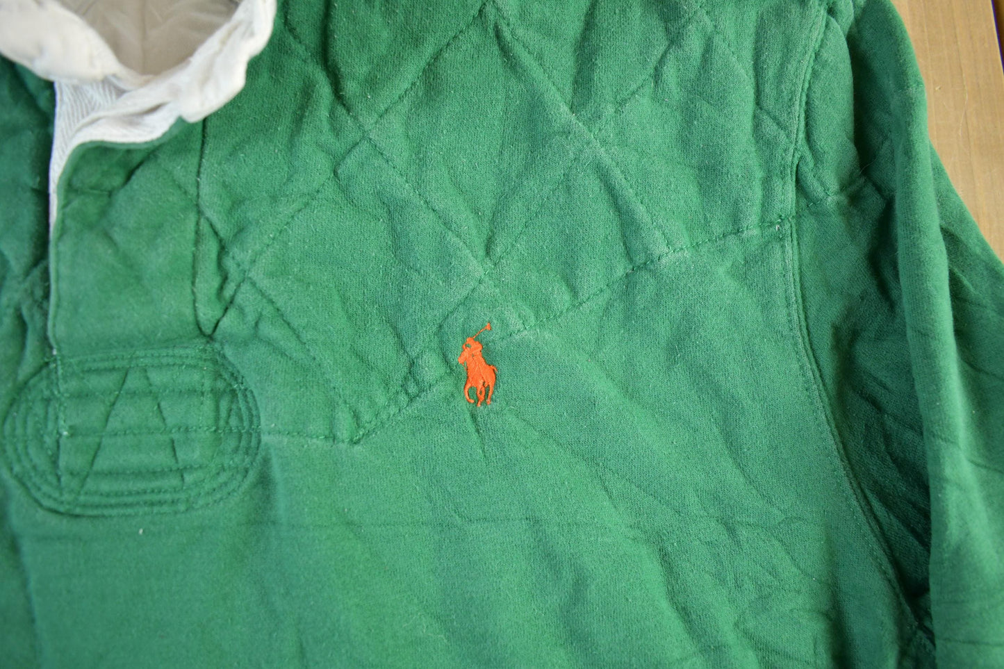 Polo Clothing > Gender Neutral Adult Clothing > Hoodies & Sweatshirts > Sweatshirts Vintage 90s Polo Ralph Lauren Green Rugby Shirt Men's XL