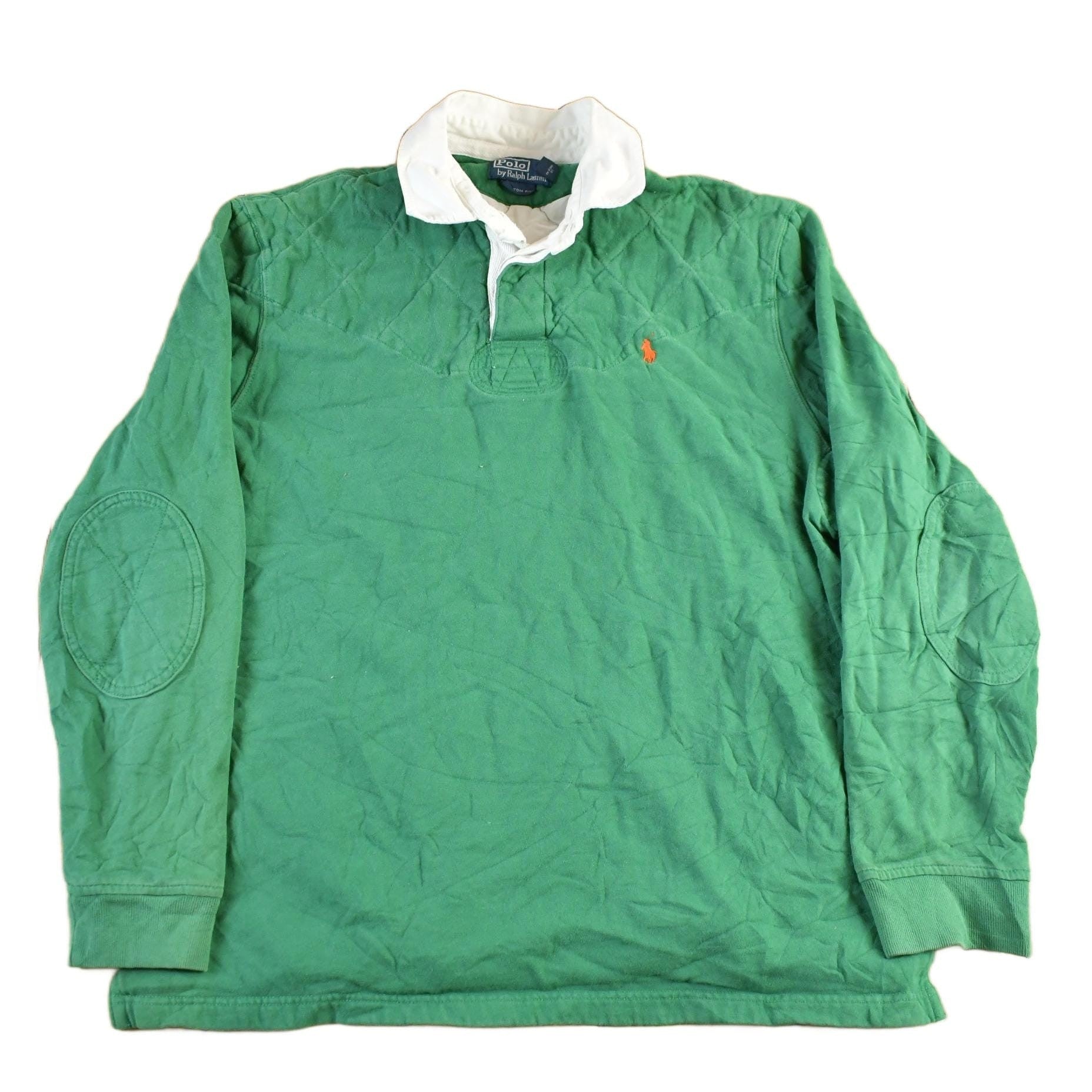 Polo Clothing > Gender Neutral Adult Clothing > Hoodies & Sweatshirts > Sweatshirts Vintage 90s Polo Ralph Lauren Green Rugby Shirt Men's XL